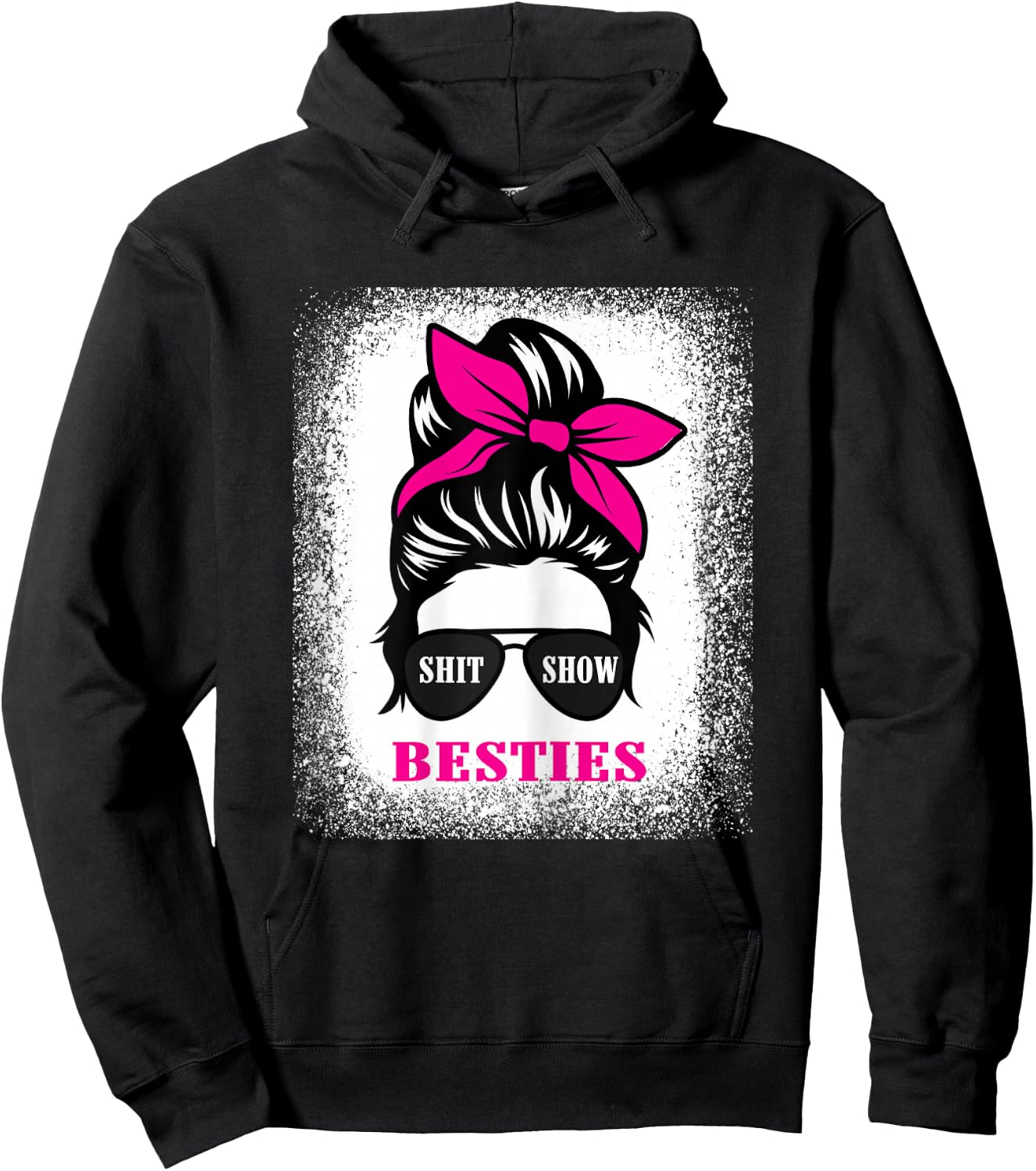 Shit Show Besties Design 2023 Casual Messy Bun Hoodie - Hoodie | Black