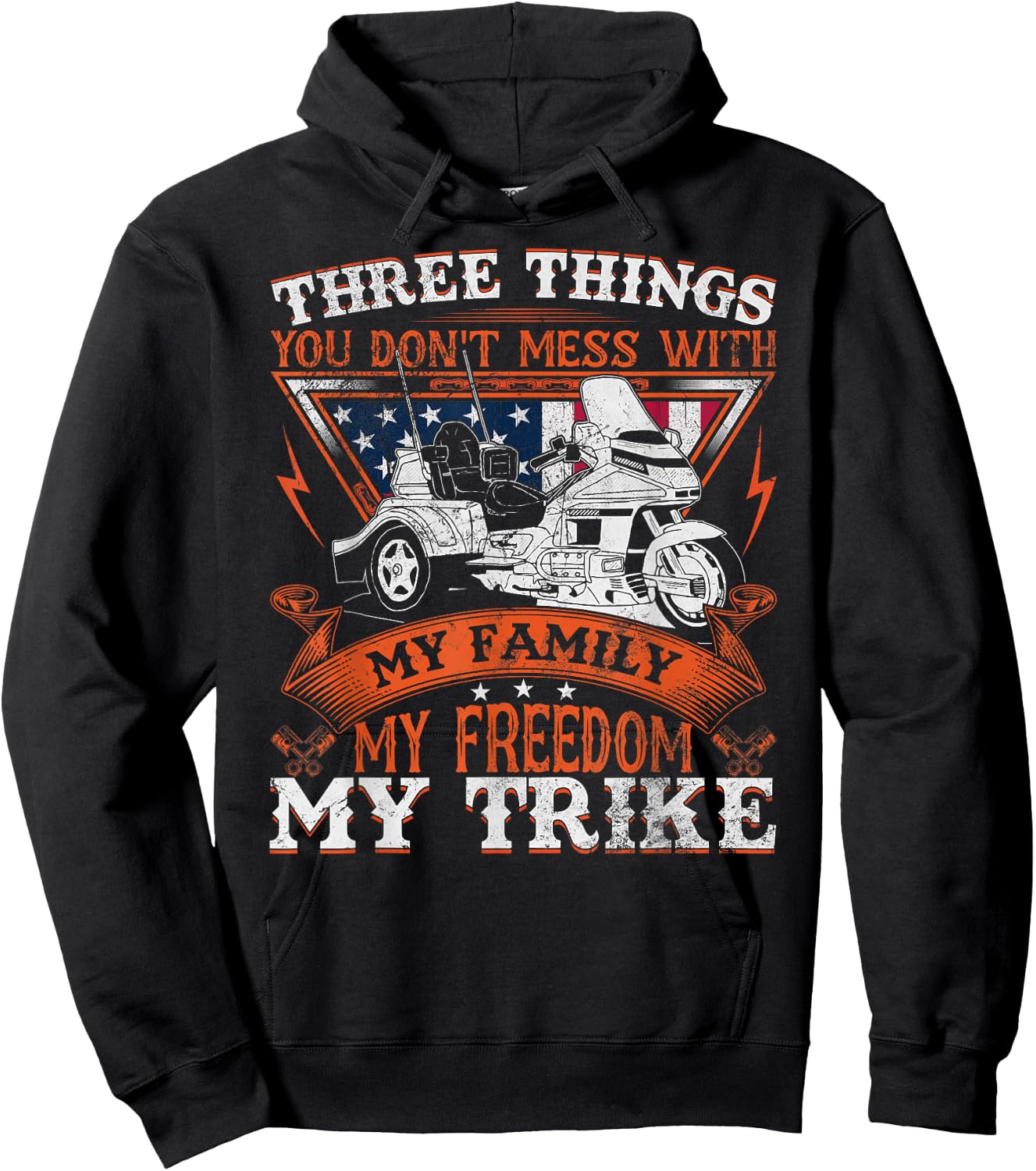 Motorcycle Trike Three Wheels American Flag Biker Rules Men Hoodie - Hoodie | Black