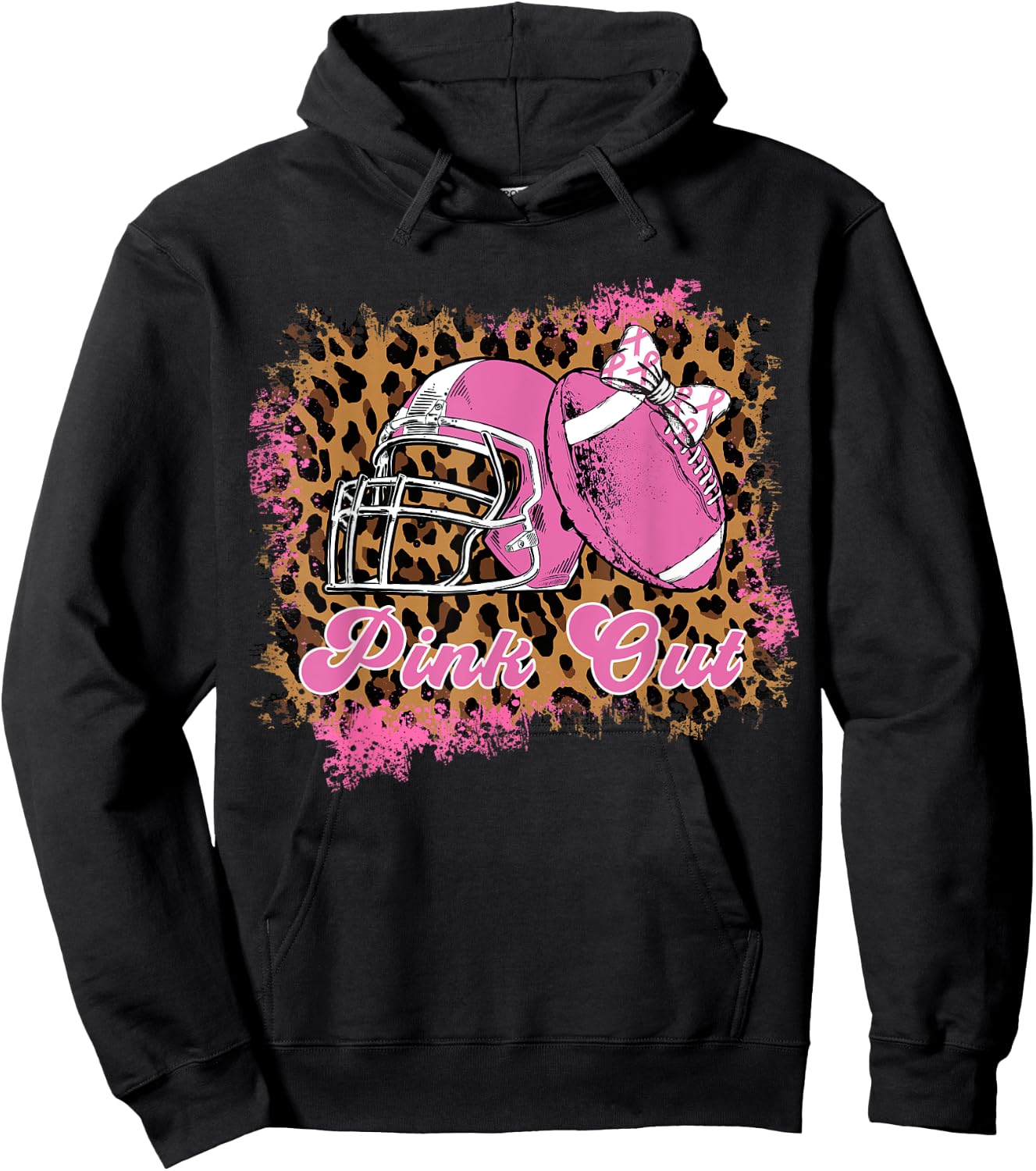 Breast Cancer Ribbon Women Pink Out Football Mom Hair Bow Hoodie - Hoodie | Black