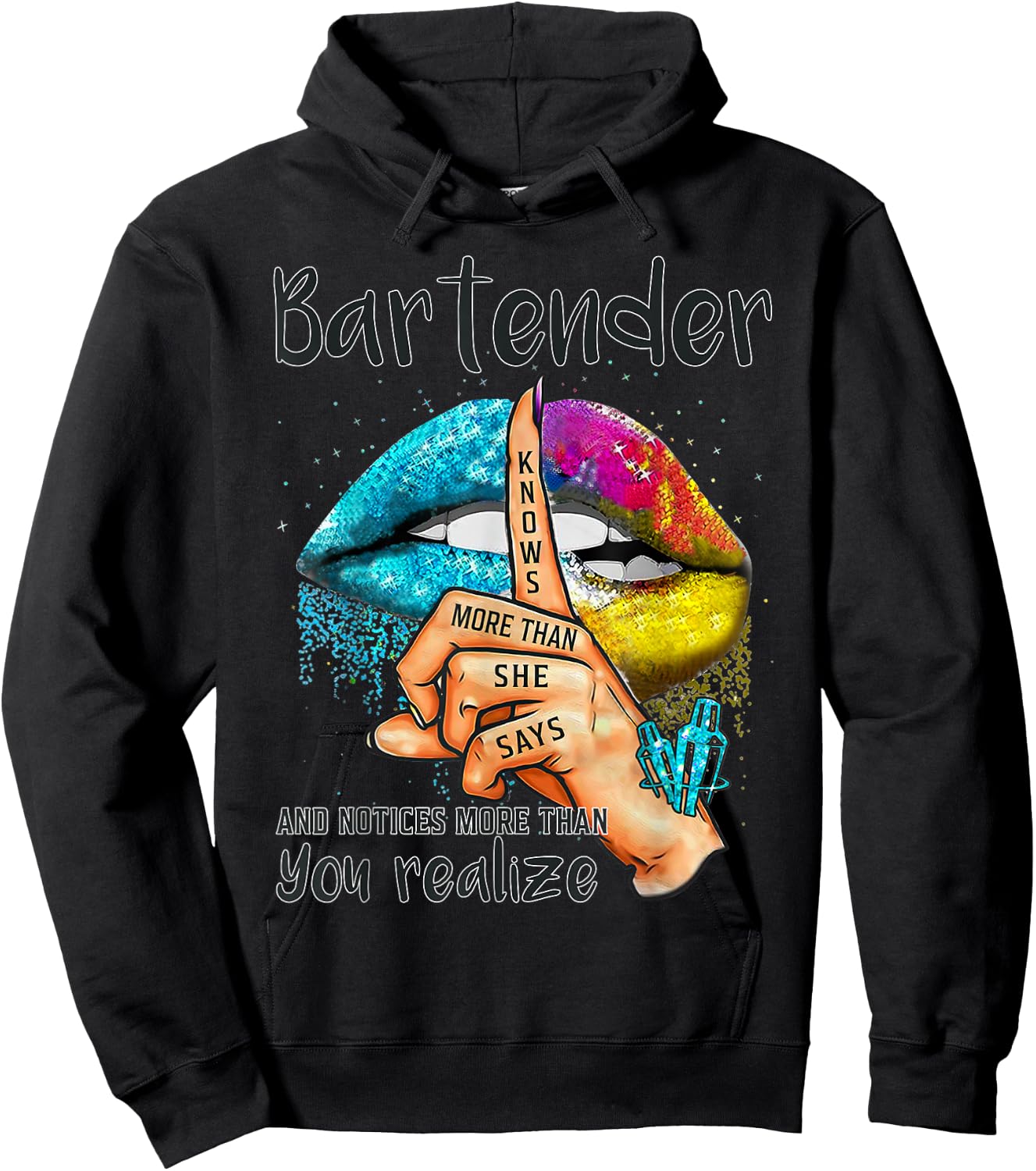 Bartender Knows More Than She Says And Notices Colorful Lips Hoodie - Hoodie | Black