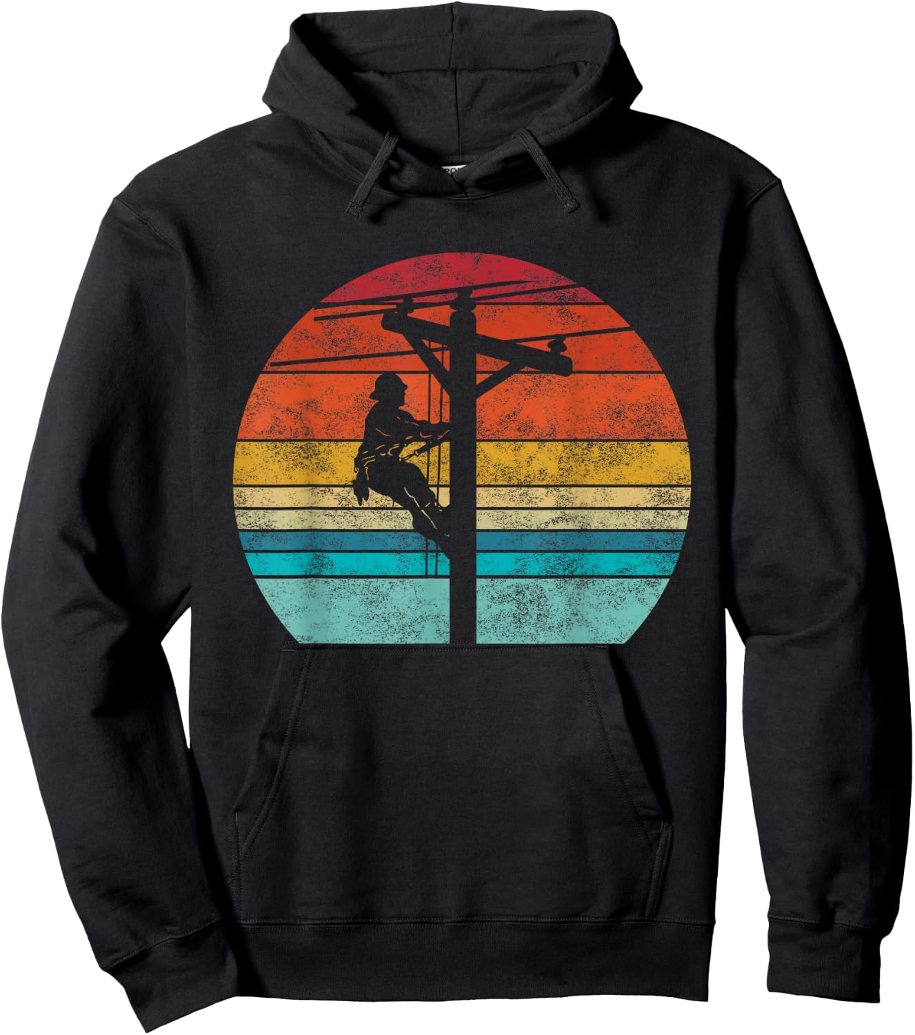 Retro style Lineman Cell Tower Line Worker Hoodie - Hoodie | Black