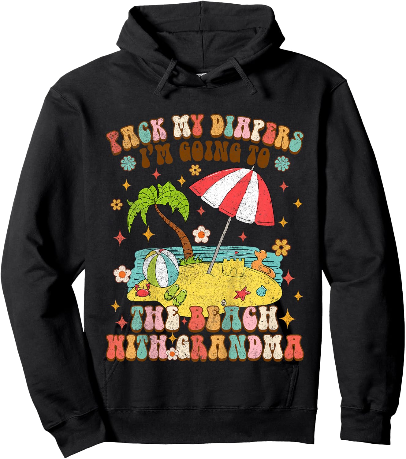 Kids Pack My Diapers I'm Going to The Beach with Grandma Vacation Hoodie - Hoodie | Black