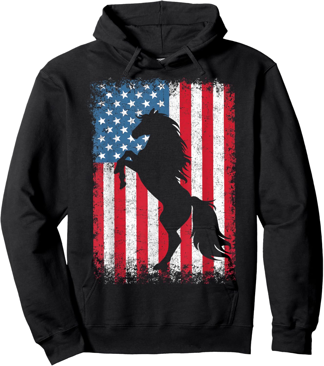 Horse American Flag USA 4th of July Men Women Boys Girls Hoodie - Hoodie | Black