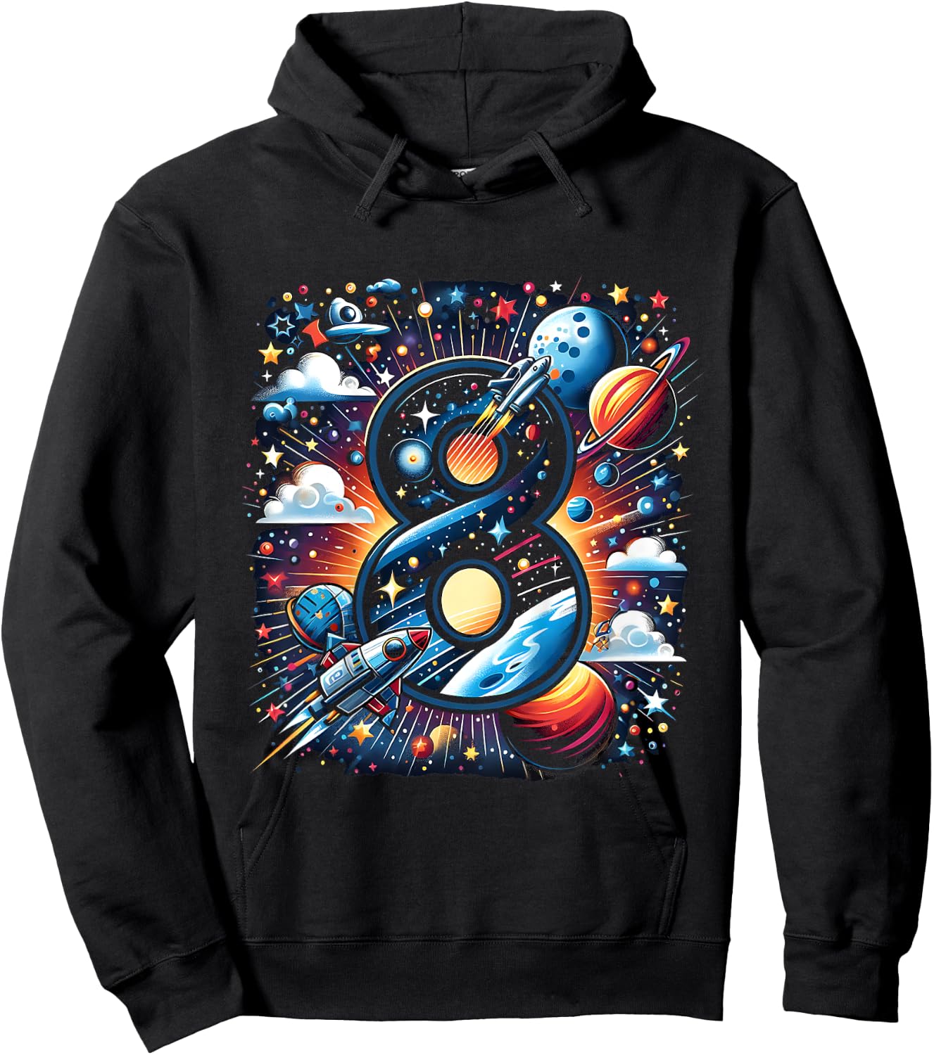 Kids Astronaut 8th Birthday Space Boys 8 Years Spaceship Hoodie - Hoodie | Black