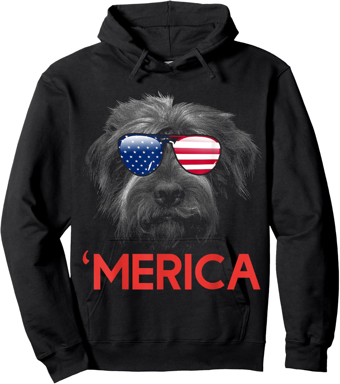 Merica Wirehaired pointing griffon American Flag Women Men Hoodie - Hoodie | Black