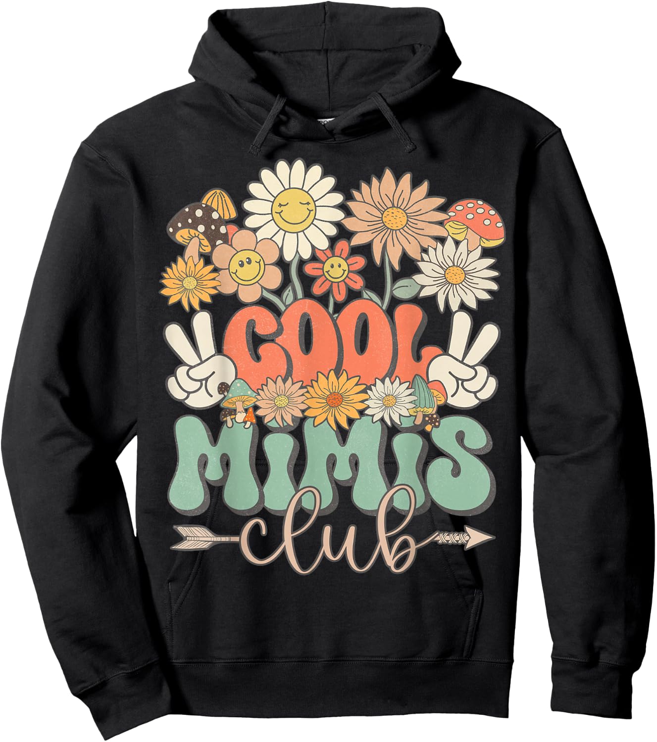 Cool Mimis Club Groovy Retro Floral Mimi Matching Family Hoodie - Hoodie | Black