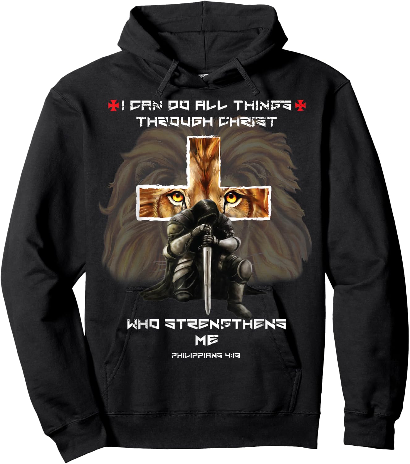 Philippians 4:13 Christian Verse Gift Lion Cross Men Husband Hoodie - Hoodie | Black