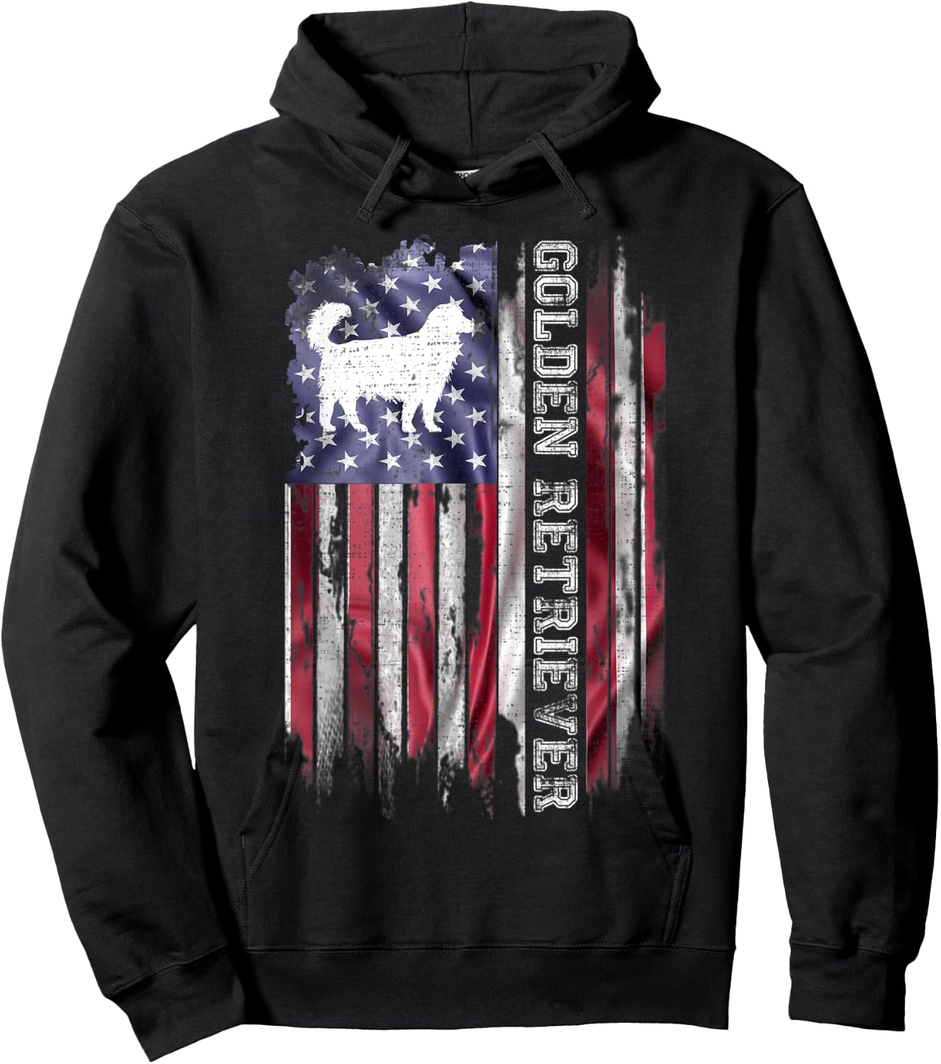 Vintage USA American Flag Love Golden Retriever Silhouette Hoodie - Hoodie | Black
