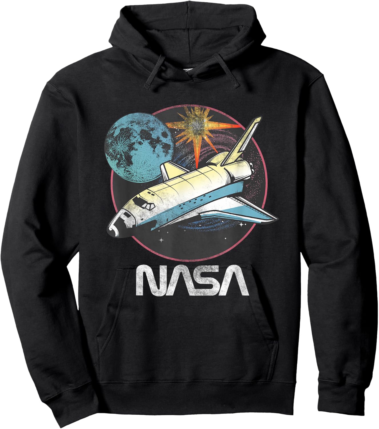 NASA Iconic Space Shuttle Blast Vintage Big Chest Poster Hoodie - Hoodie | Black