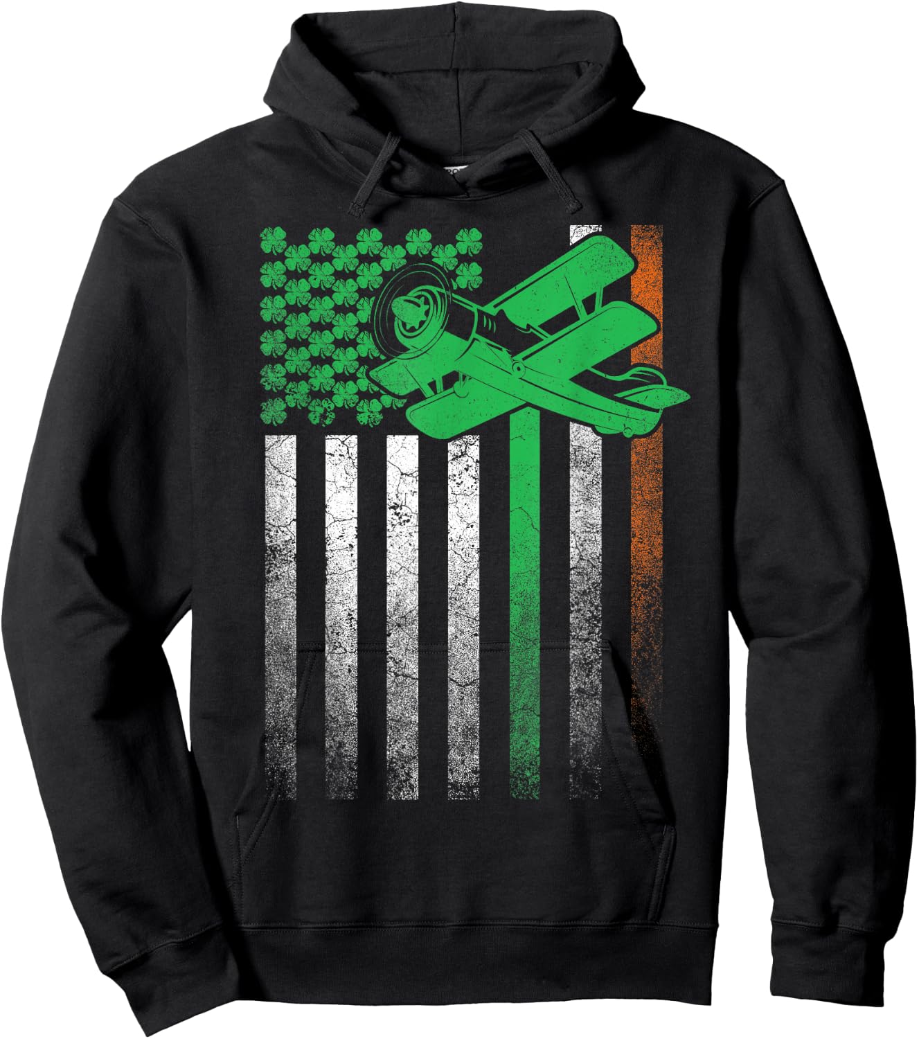 Pilot Airplane Irish American Flag St. Patrick's Day Flying Women Kids Men Hoodie - Hoodie | Black