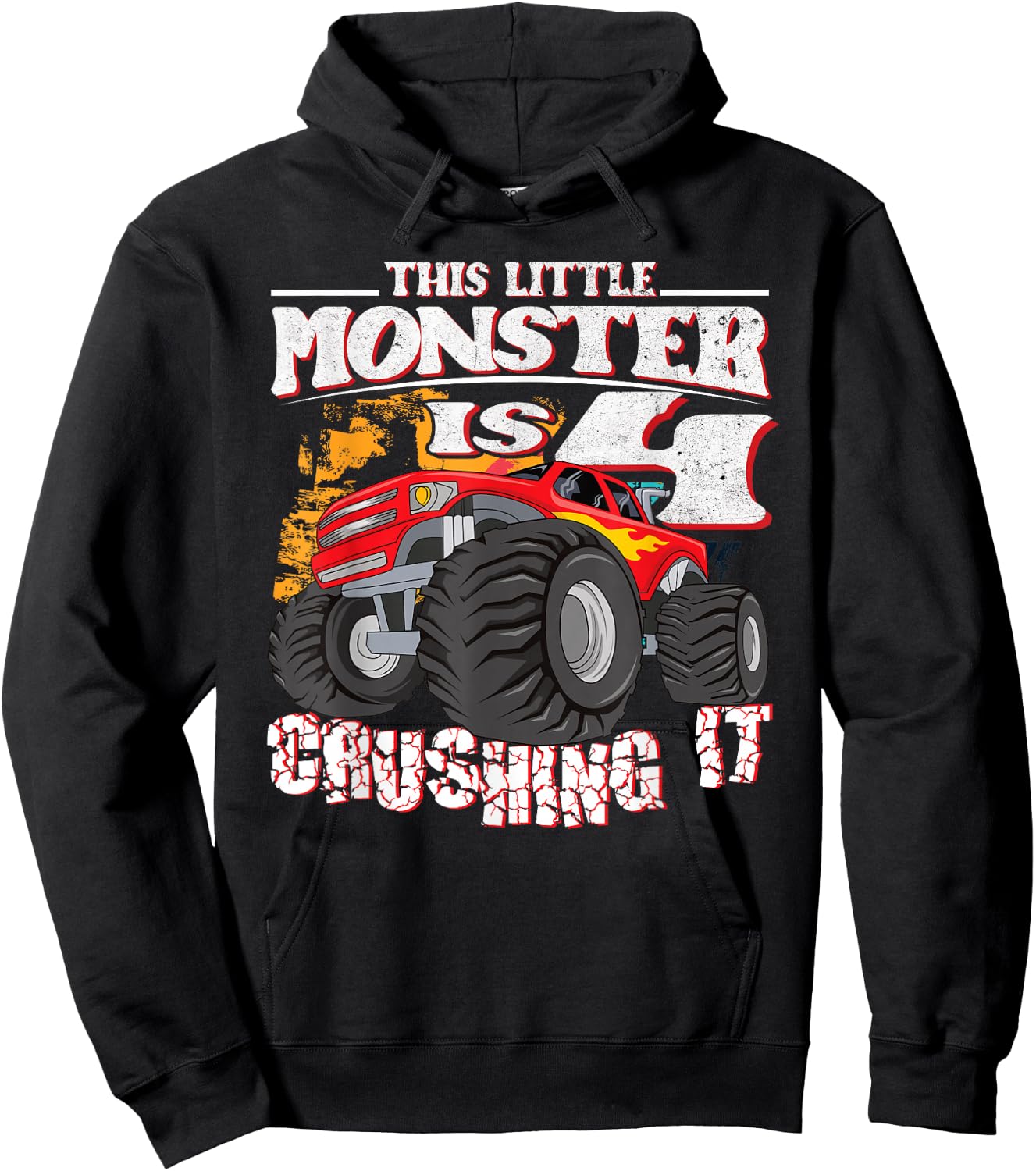 4th Birthday Kids This Little Monster Truck Hoodie - Hoodie | Black