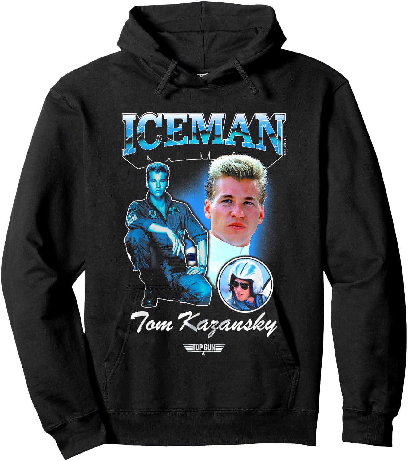 Top Gun Iceman Tom Kazansky 90's Vibe Collage Chest Logo Hoodie - Hoodie | Black