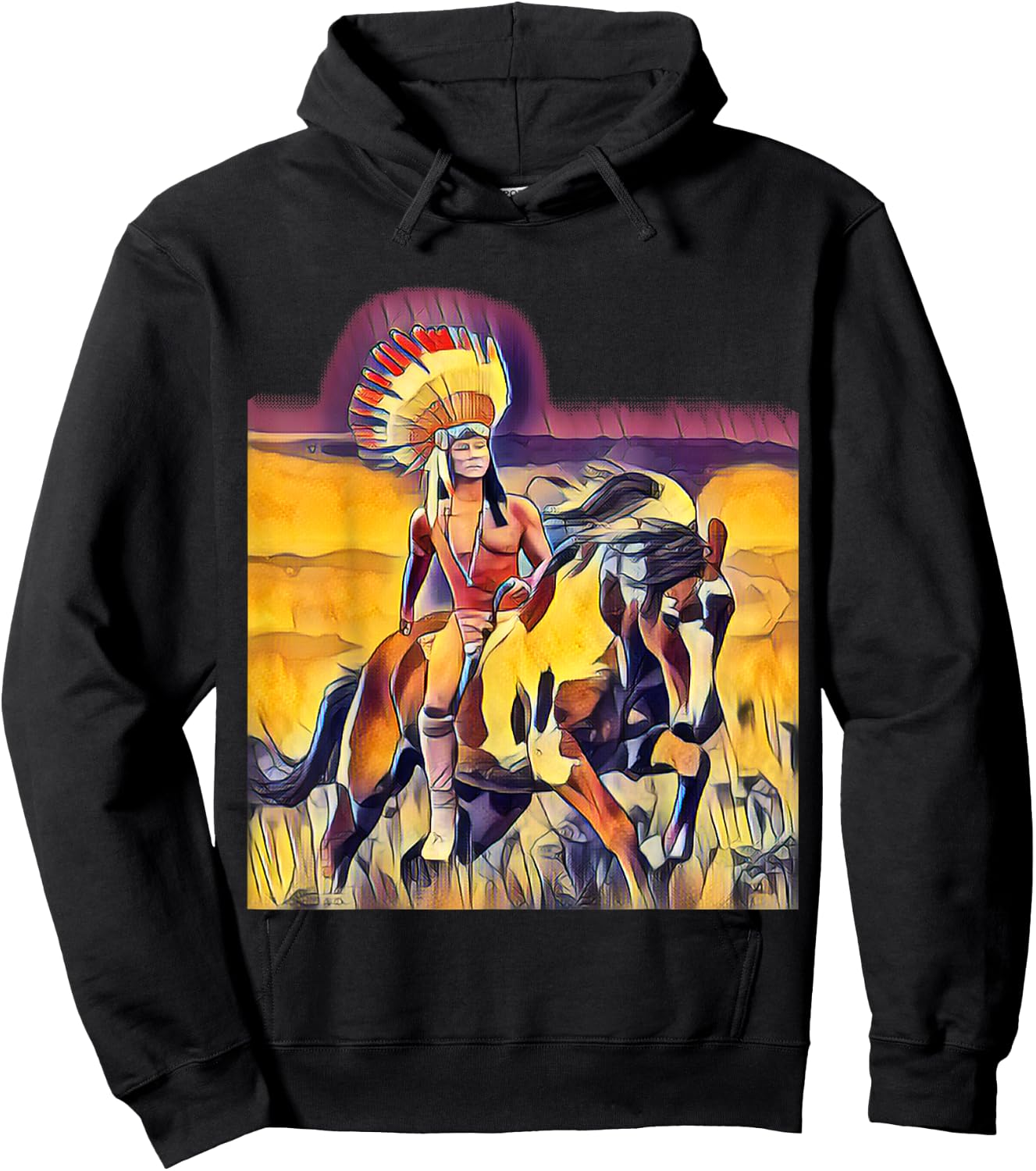 Native American Chief on a Horse Hoodie - Hoodie | Black