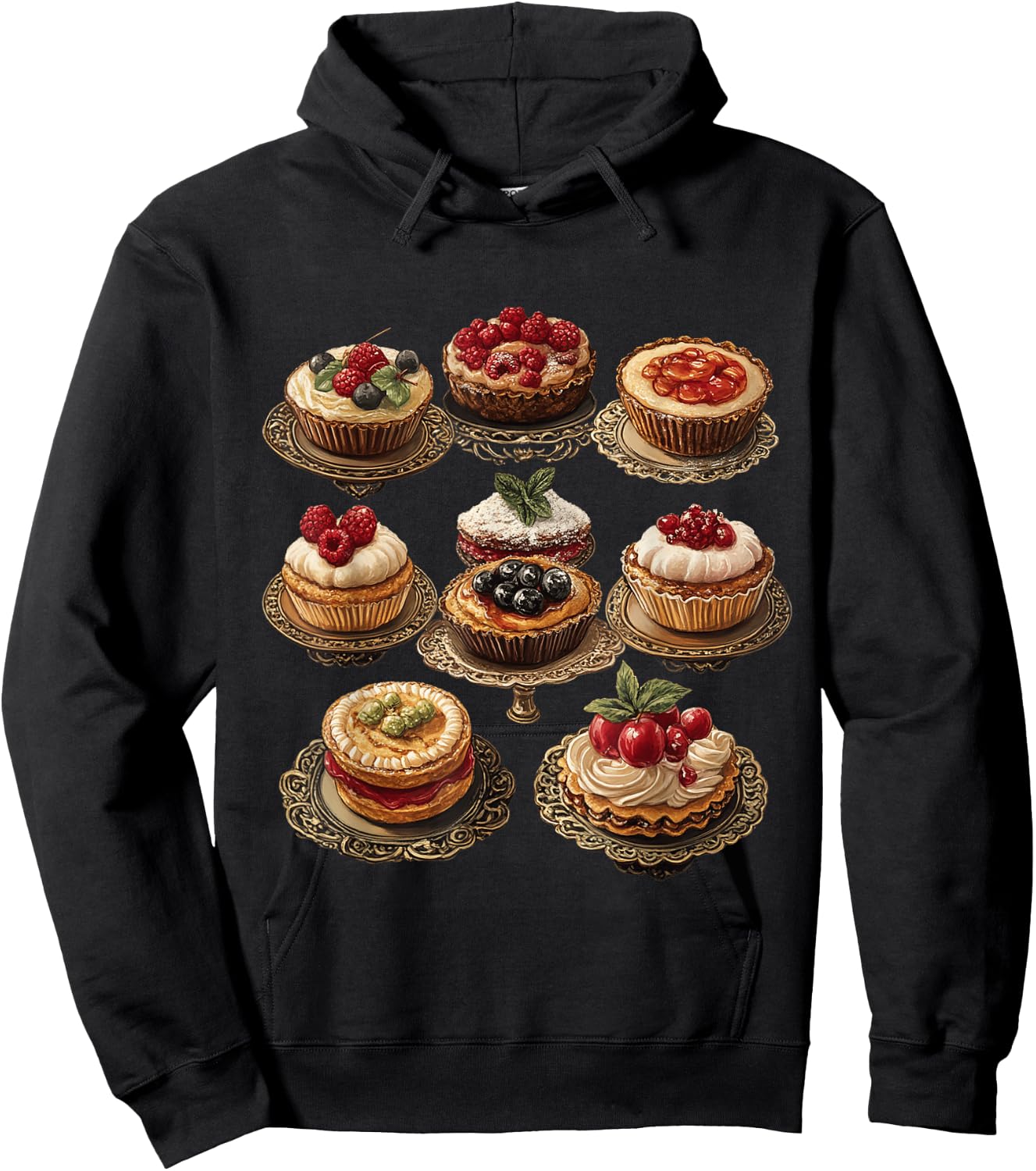 Illustrated Pastries and Desserts Collection Hoodie - Hoodie | Black