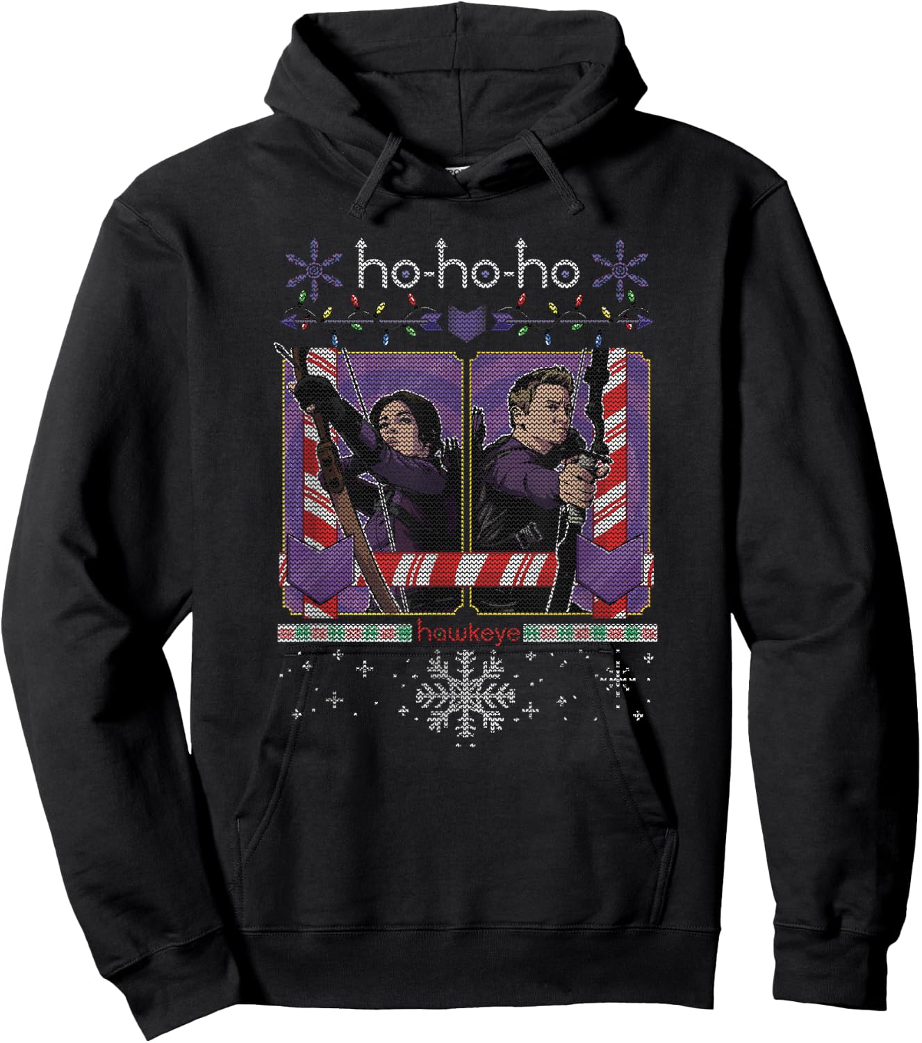 Marvel Hawkeye Ho-Ho-Ho Hawkeye And Kate Ugly Christmas Hoodie - Hoodie | Black