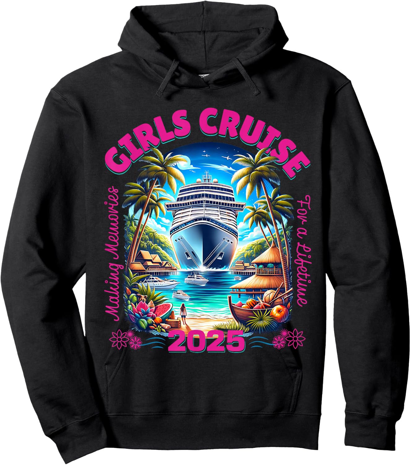 Fun Matching Vacation Women's Besties BFF Girls Cruise 2025 Hoodie - Hoodie | Black