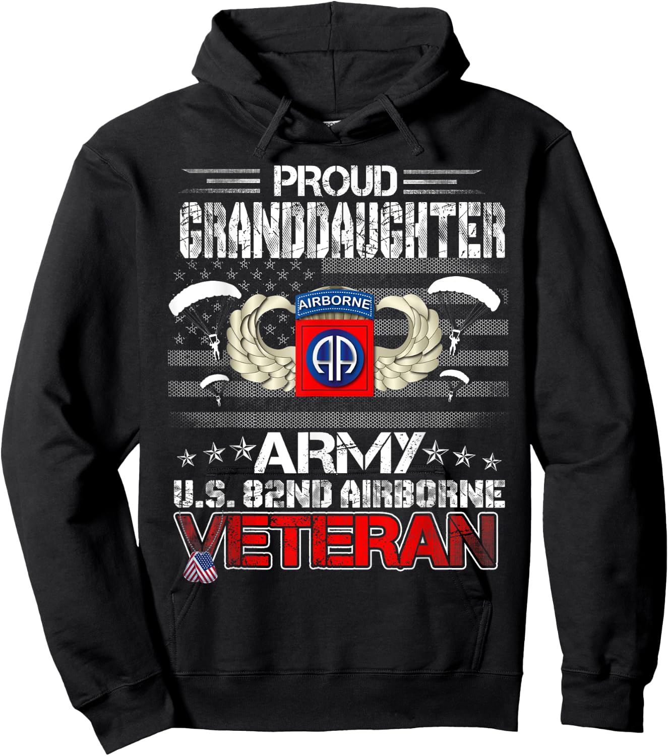 Proud Granddaughter Army US 82nd Airborne Veteran Patriotic Women Men Hoodie - Hoodie | Black