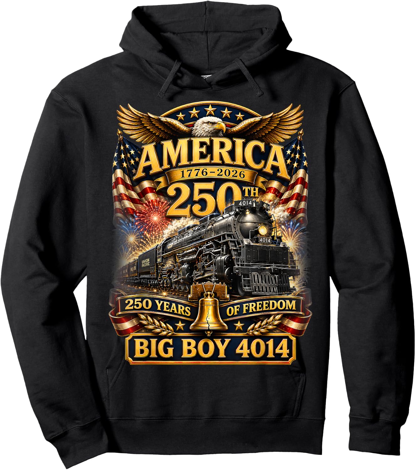 250 Years Big Boy 4014 Train US Flag Vintage Apparel Hoodie - Hoodie | Black