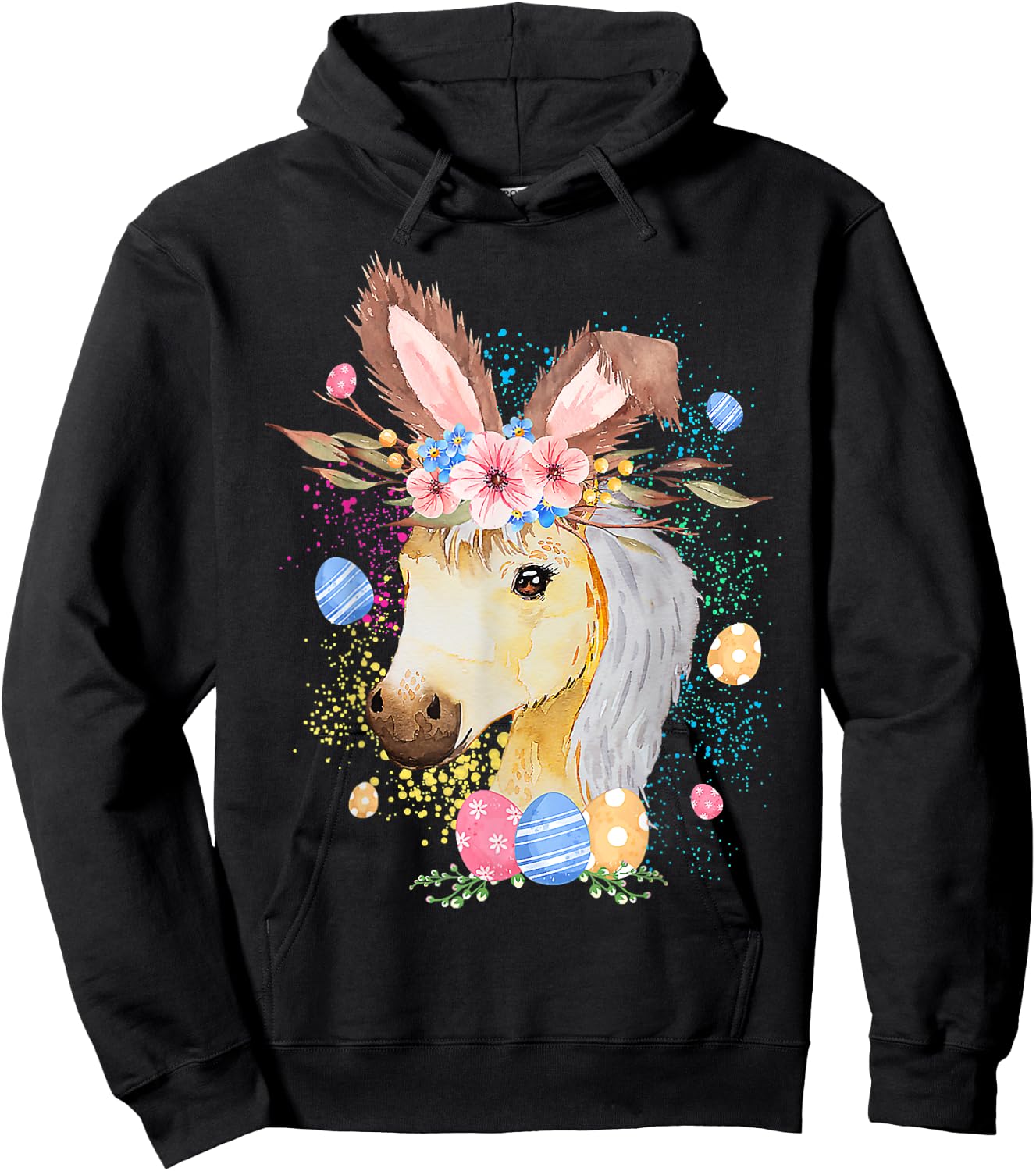 Happy Easter Bunny Horse funny Rabbit Women Kids Hoodie - Hoodie | Black