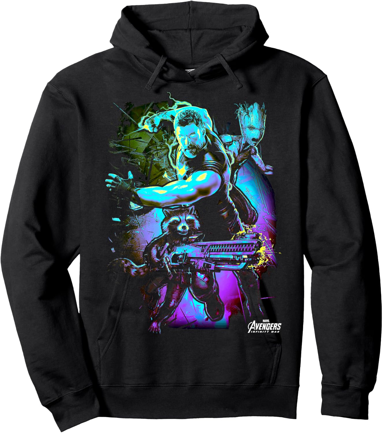 Marvel Infinity War Thor Rocket Groot The Power Trio Hoodie - Hoodie | Black