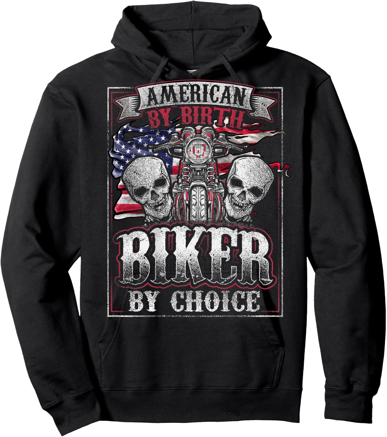 American By Birth Biker By Choice Patriotic Motorcycle Hoodie - Hoodie | Black