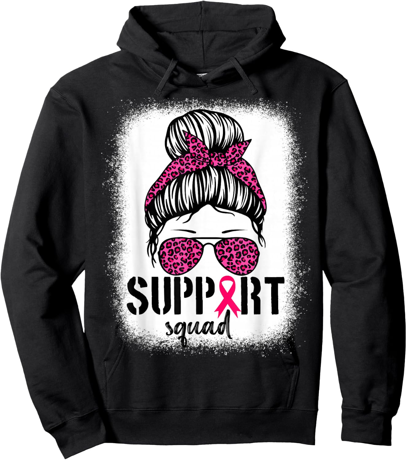 Support Squad Messy Bun Warrior Breast Cancer Awareness Hoodie - Hoodie | Black