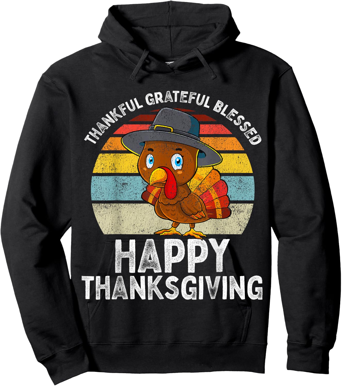 Thankful Grateful Blessed Happy Thanksgiving Turkey Women Hoodie - Hoodie | Black