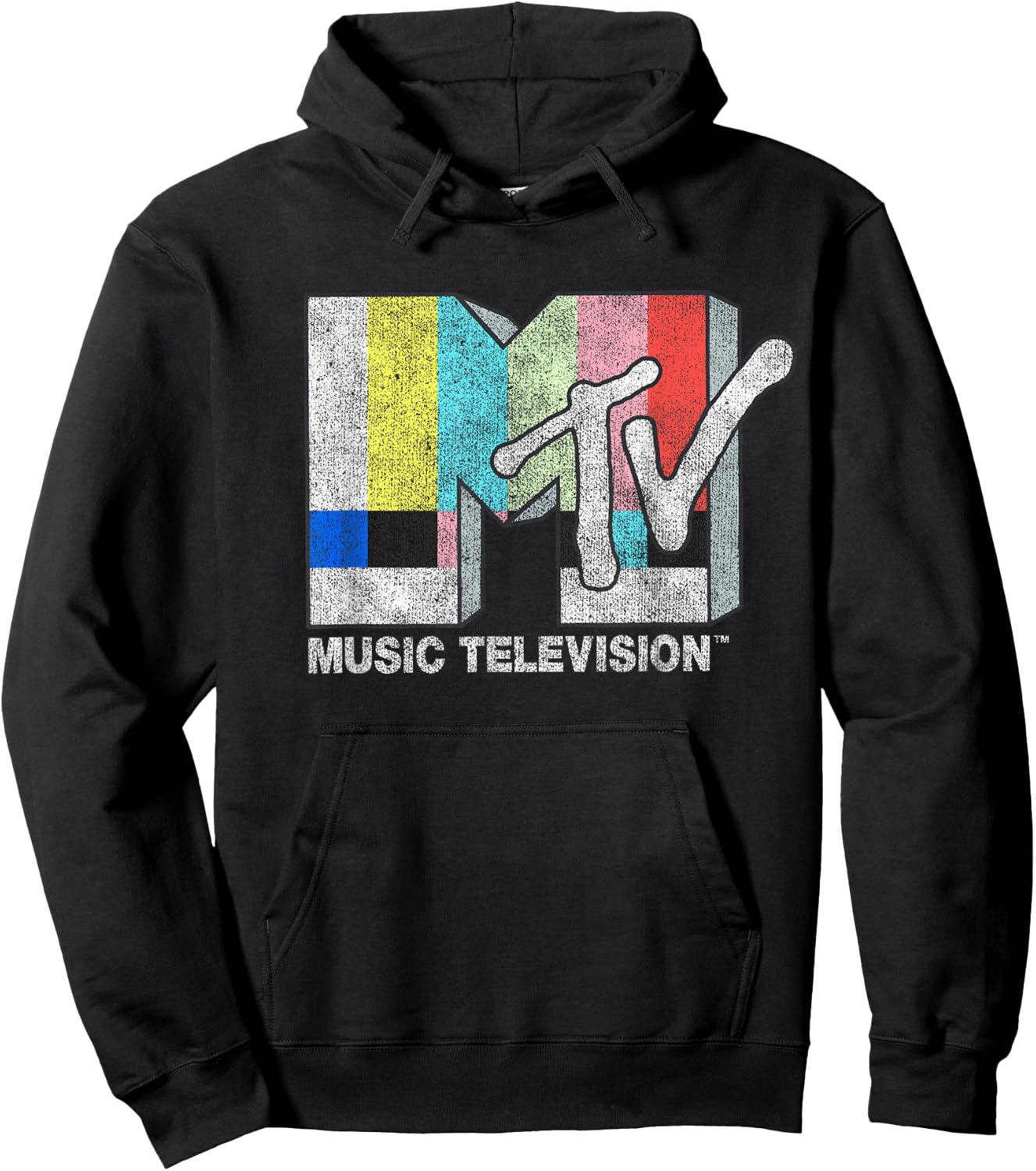 MTV Classic Fit Black - Vintage TV Signal Logo, 100% Cotton, Adult Short Sleeve Hoodie - Hoodie | Black