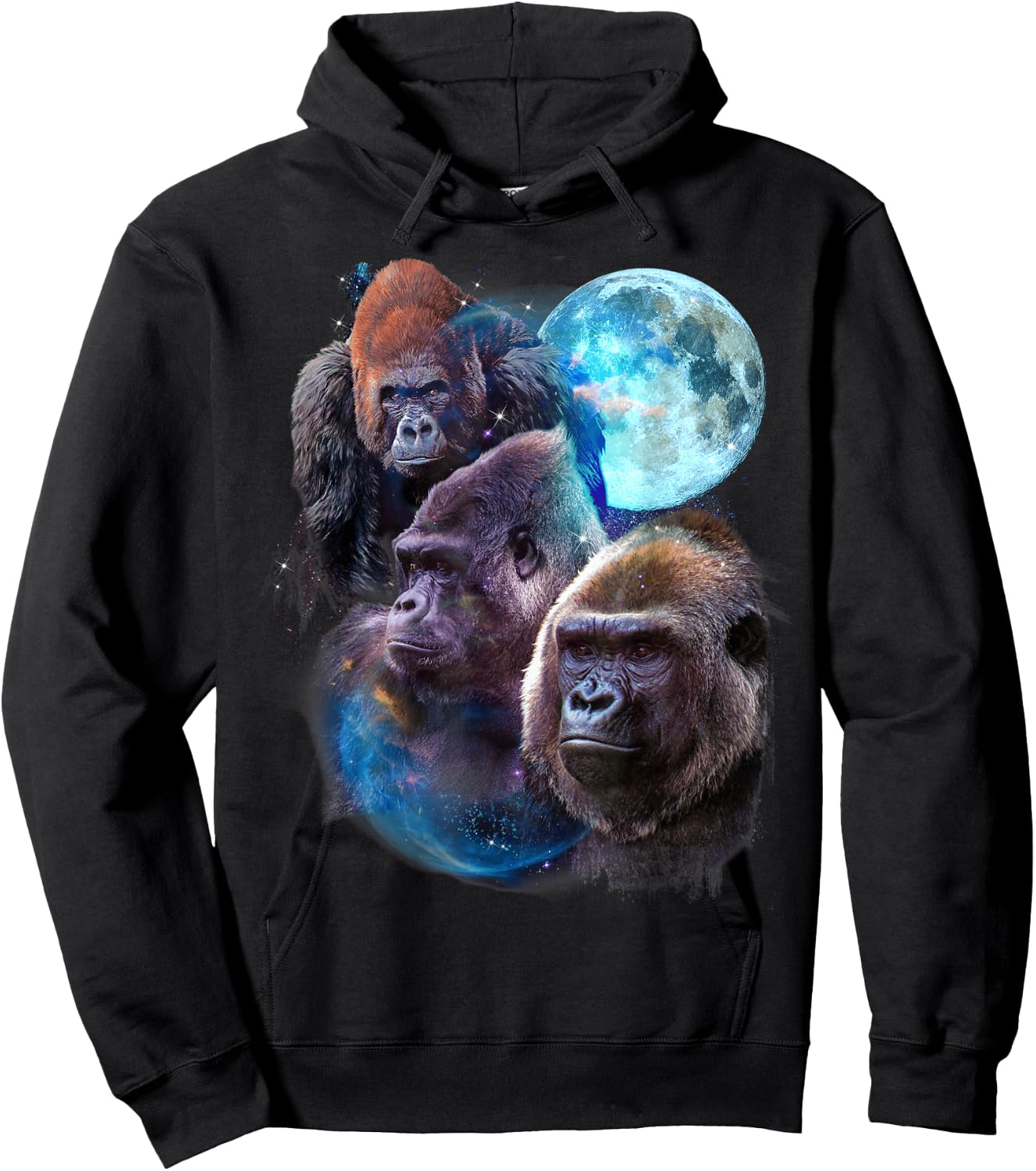 3 Moon Gorilla Funny Great Ape Art Cool Primate Animal Lover Hoodie - Hoodie | Black