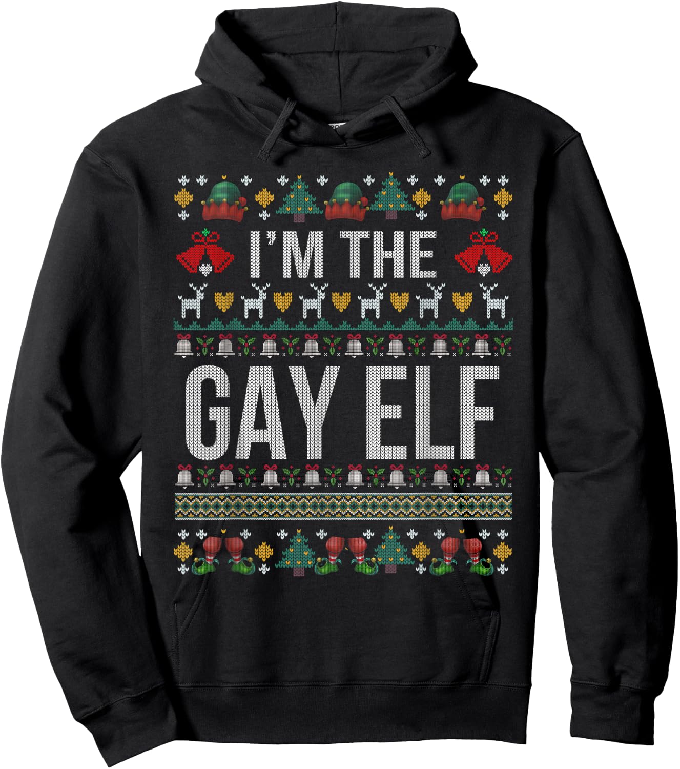 Gay Elf Ugly Christmas Sweater Hoodie - Hoodie | Black