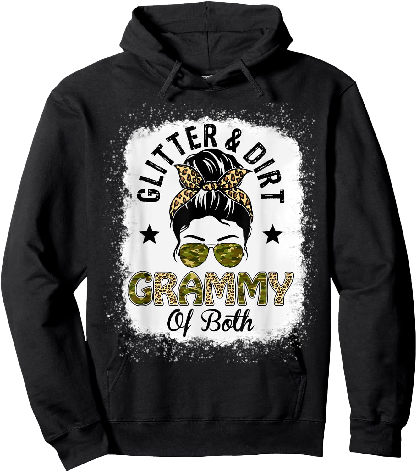 Grammy Of Both Messy Bun Leopard Camo Bleached Mother's Day Hoodie - Hoodie | Black