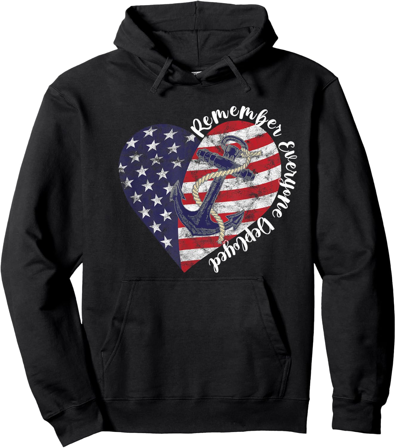 Remember Everyone Deployed RED Friday Military Anchor Heart Hoodie - Hoodie | Black