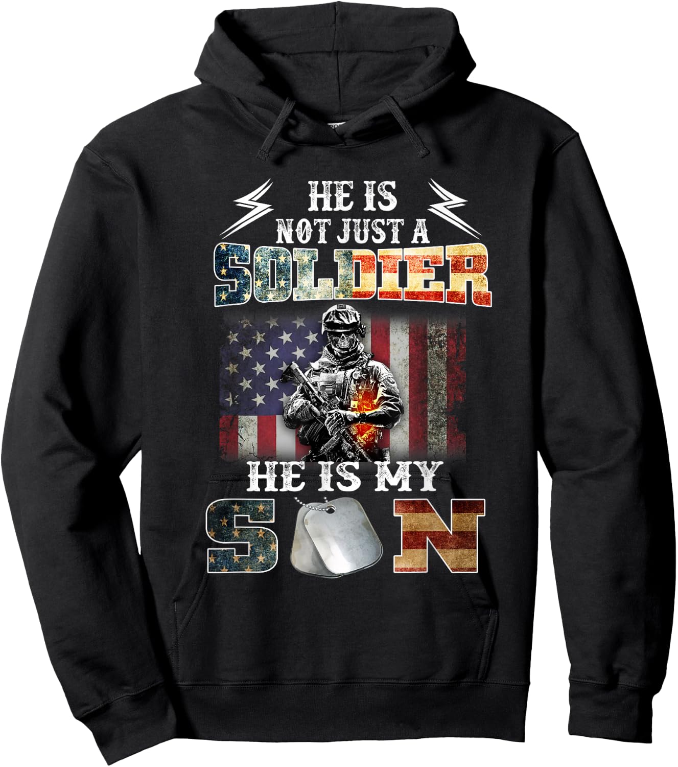 Proud Soldier Army Parents Mom Dad He is My Son Flag Gift Hoodie - Hoodie | Black