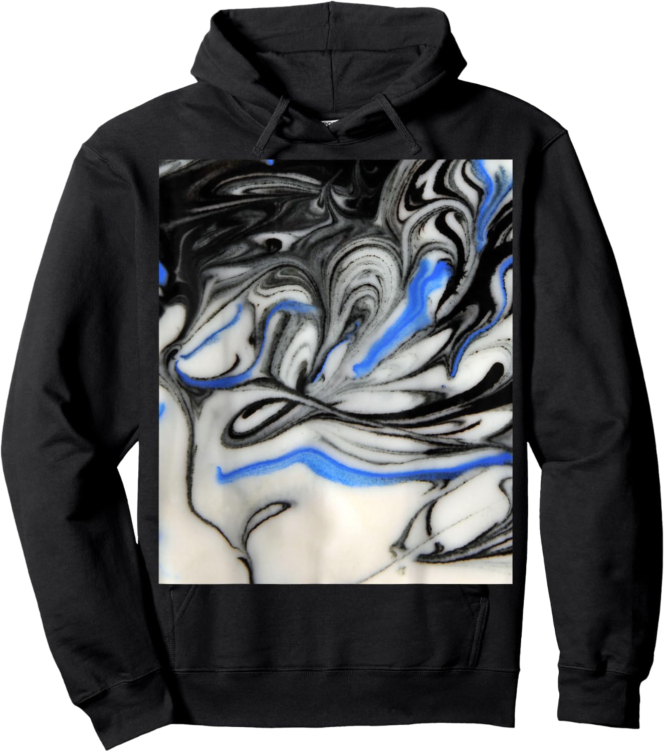 Black Blue & White Liquid Swirl Marble Spiral Trippy Marble Hoodie - Hoodie | Black