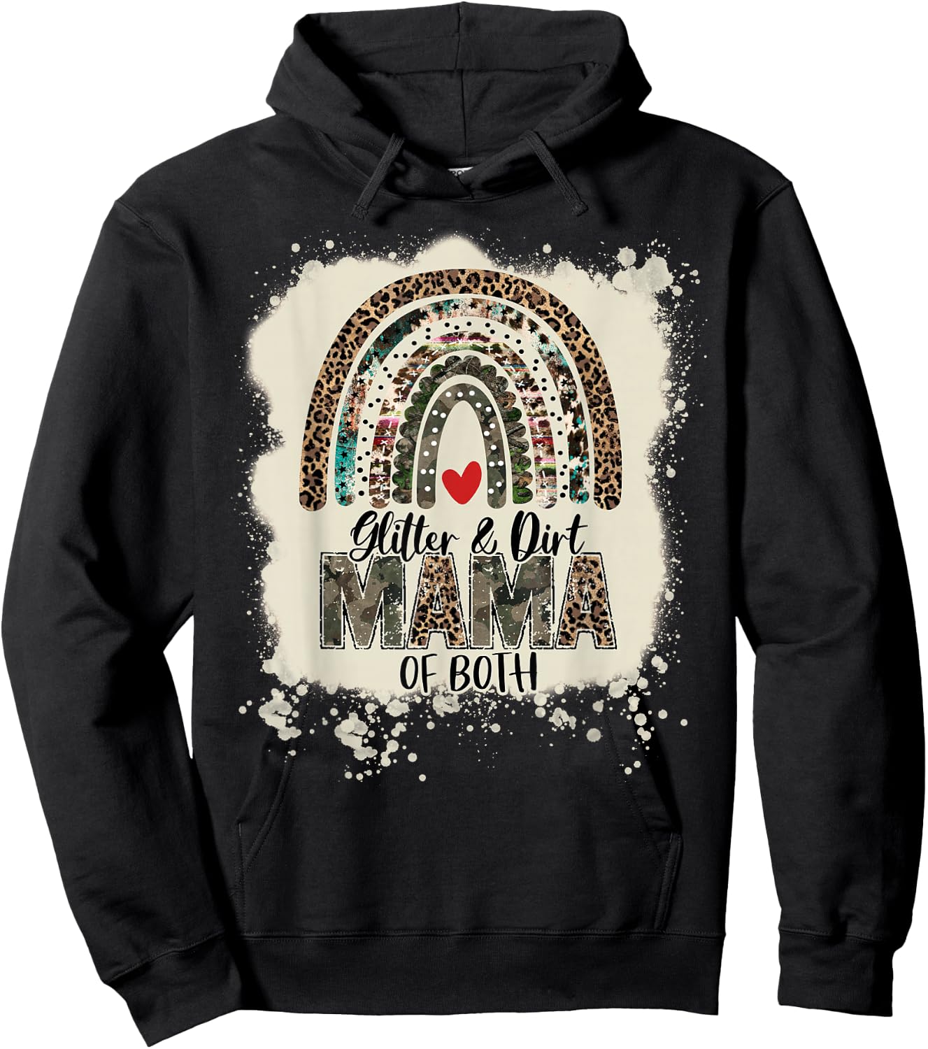 Glitter & Dirt Mama of Both Leopard Camo Rainbow Bleached Hoodie - Hoodie | Black