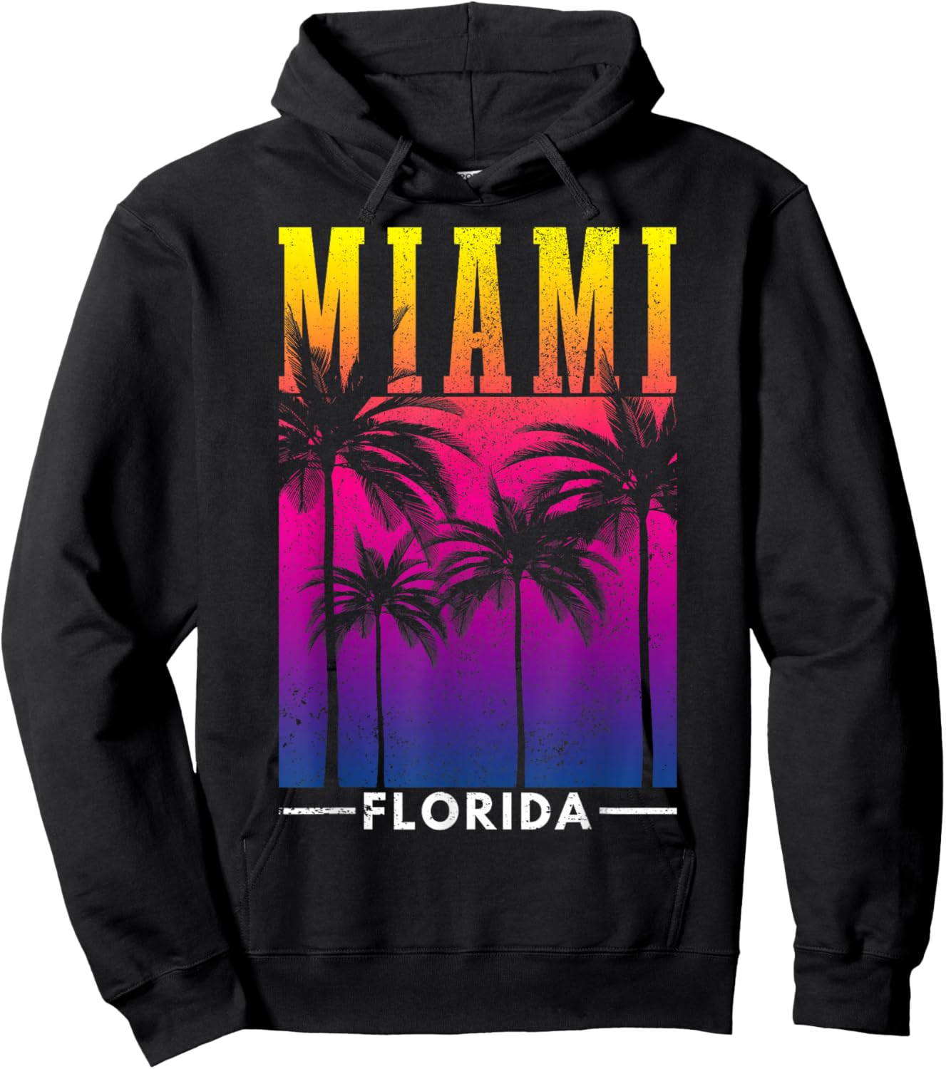 Miami Florida Retro Vintage Sunset Palm Trees Surfer Gift Hoodie - Hoodie | Black