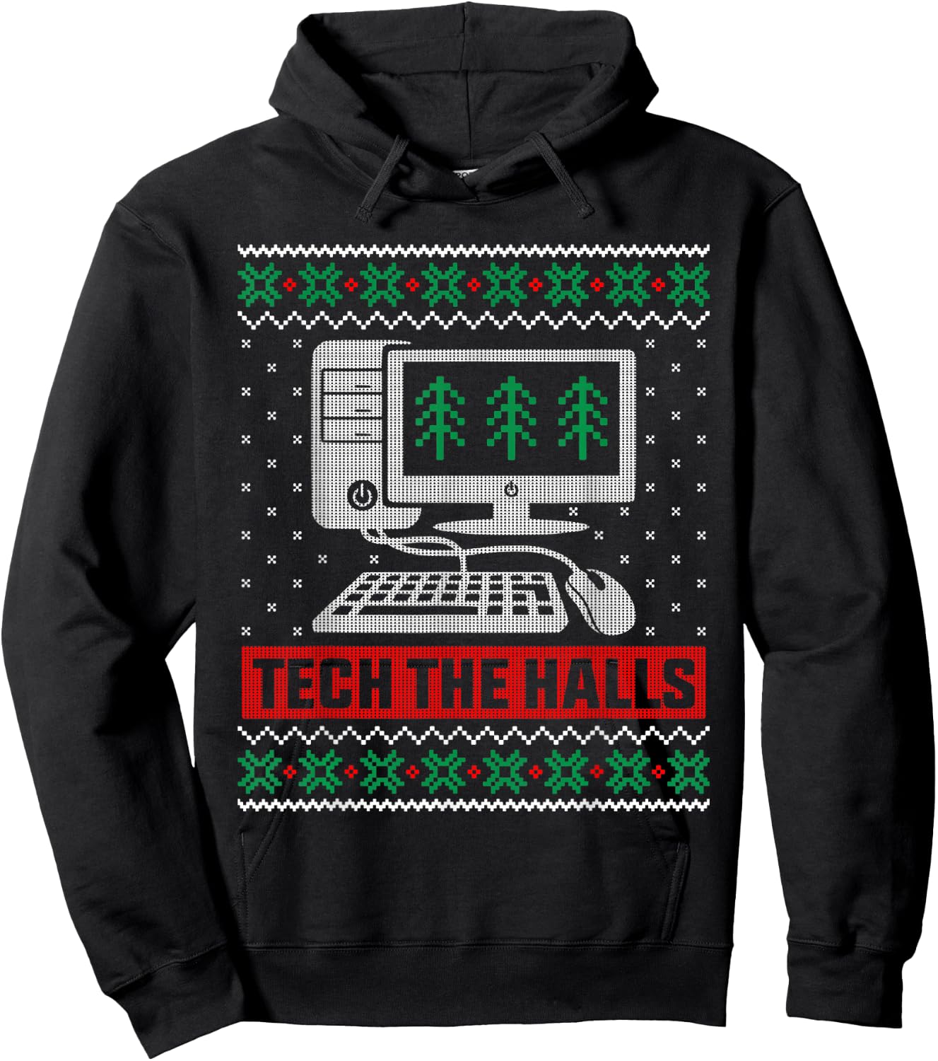 Funny Tech The Halls Computer Geek Ugly Christmas Sweater Hoodie - Hoodie | Black