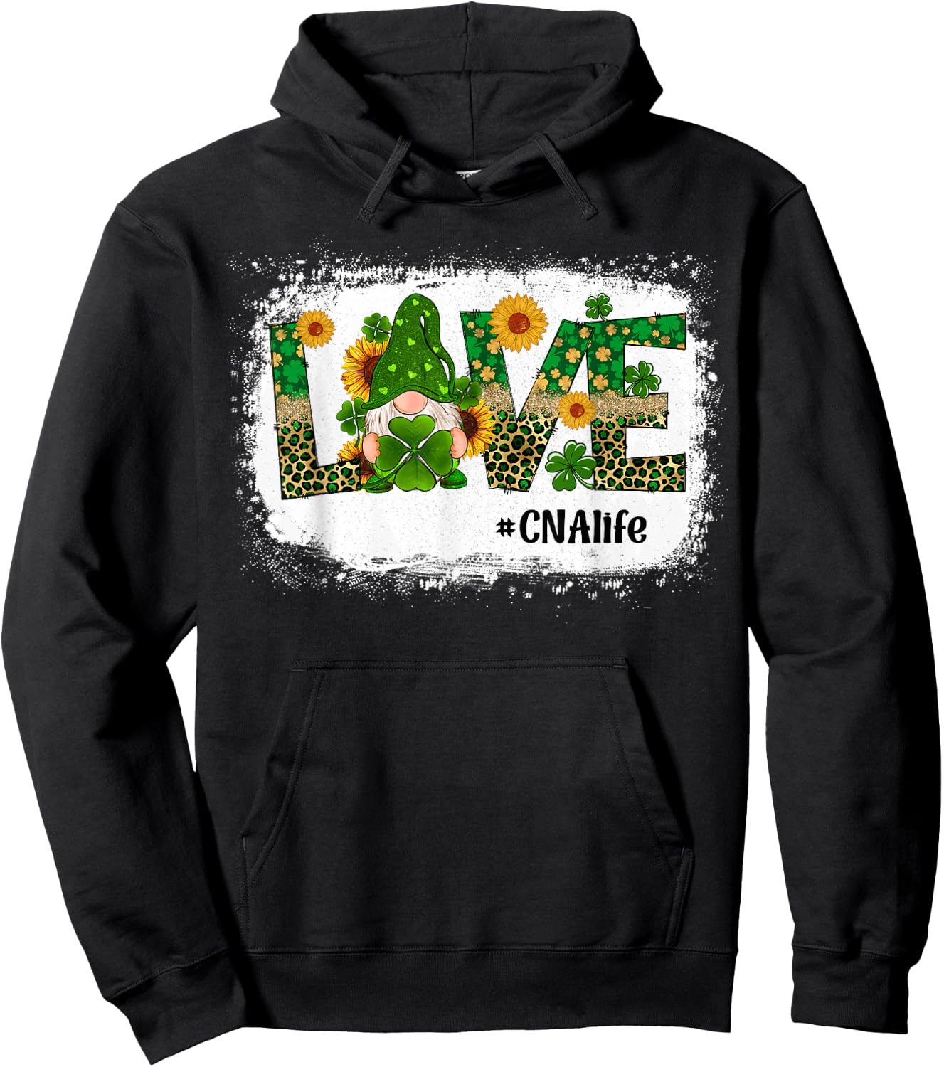 Love CNA Nurse Life Gnome Sunflower Funny St Patrick's Day Hoodie - Hoodie | Black