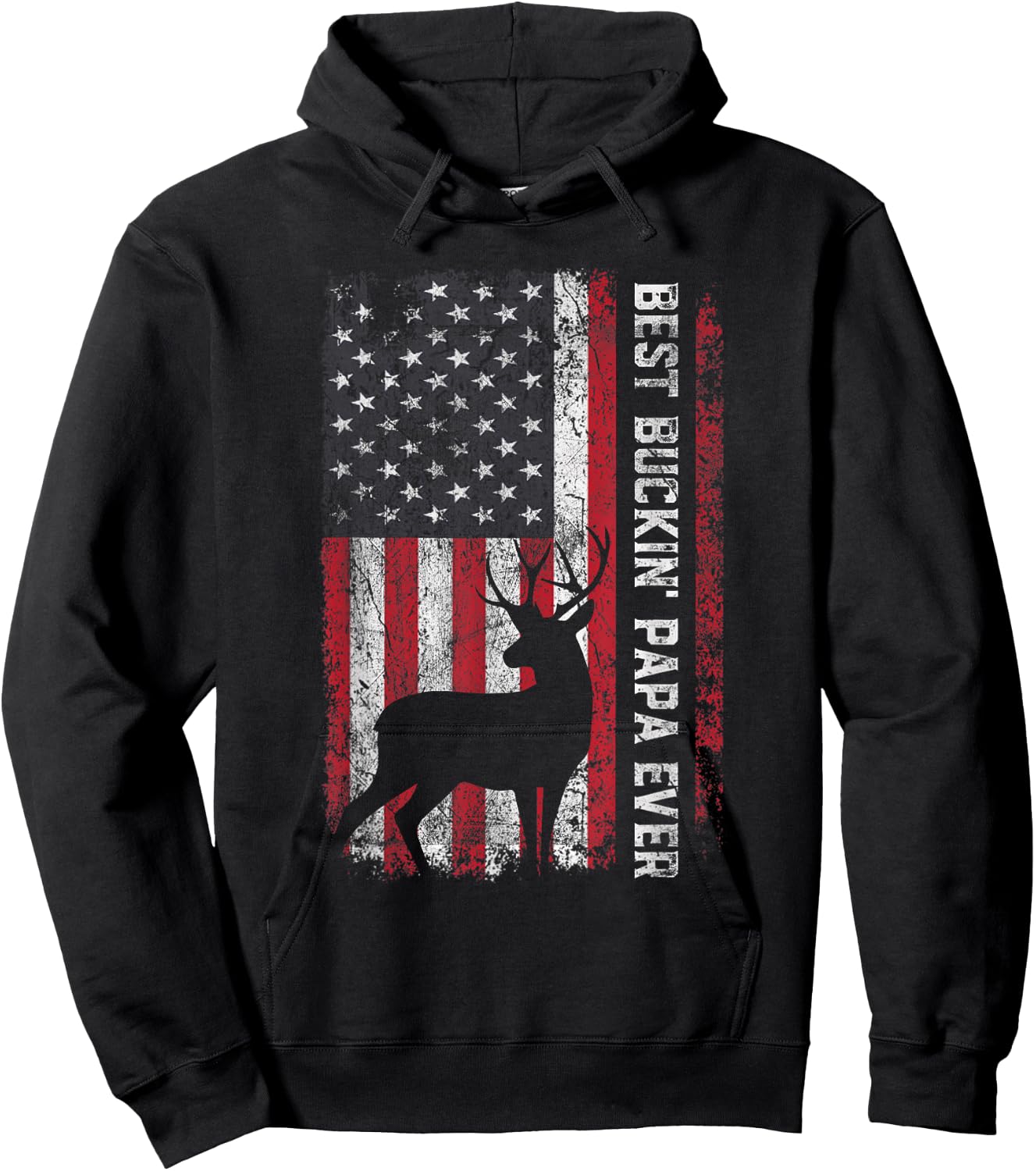 USA Flag Best Buckin Papa Ever Deer Hunting Fathers Day Men Hoodie - Hoodie | Black