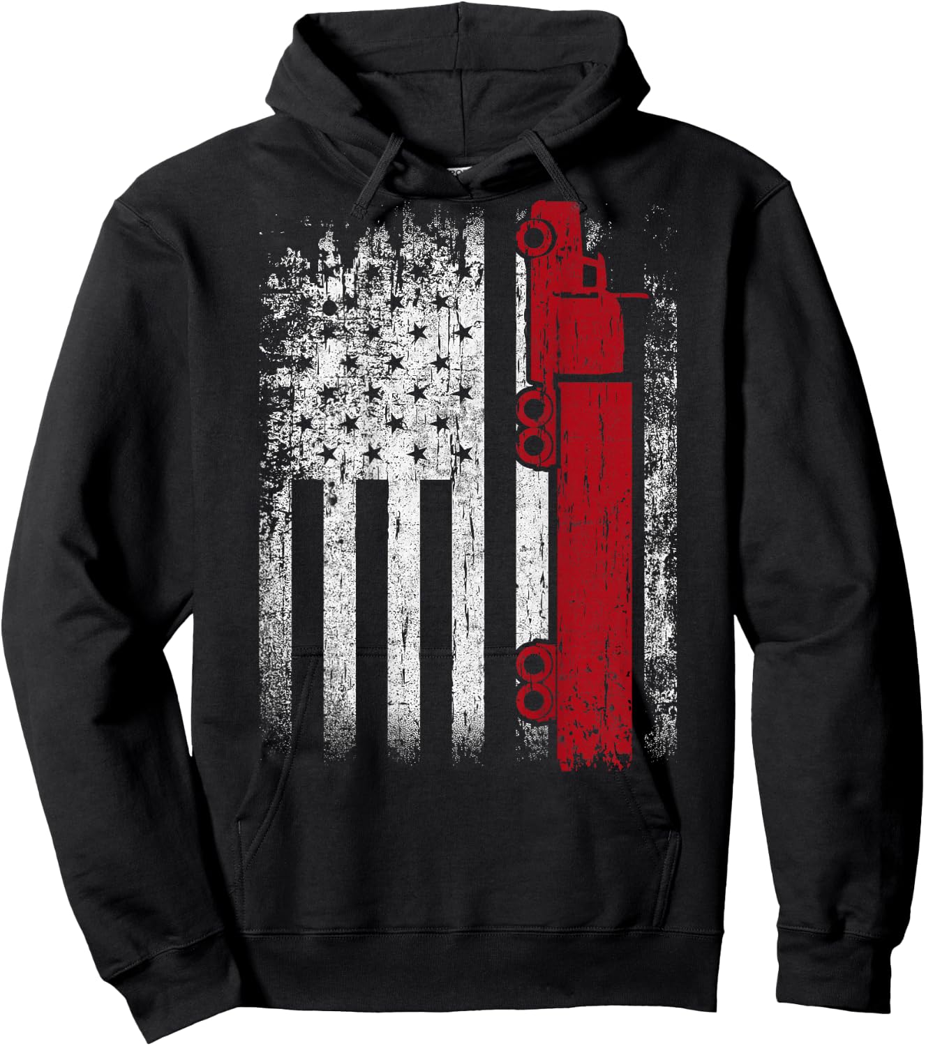 Distressed American Flag Truck Driver Design On Back Hoodie - Hoodie | Black