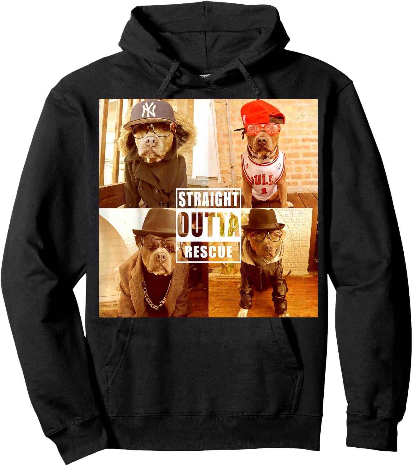 Pitbull Love Straight Outta Rescue Funny Pit Bull Hoodie - Hoodie | Black