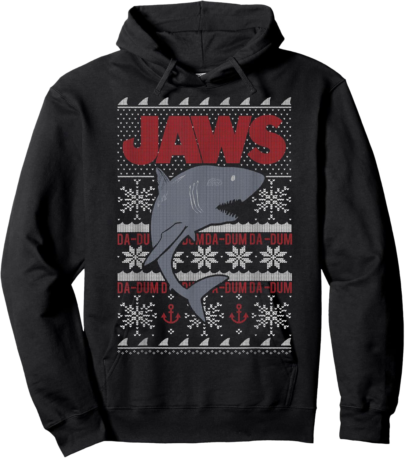 Jaws Dun Dun Shark Ugly Christmas Sweater Hoodie - Hoodie | Black