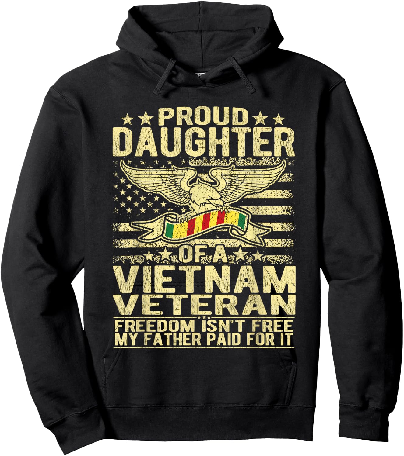 Proud Daughter Of Vietnam Veteran US Flag Military Family Hoodie - Hoodie | Black