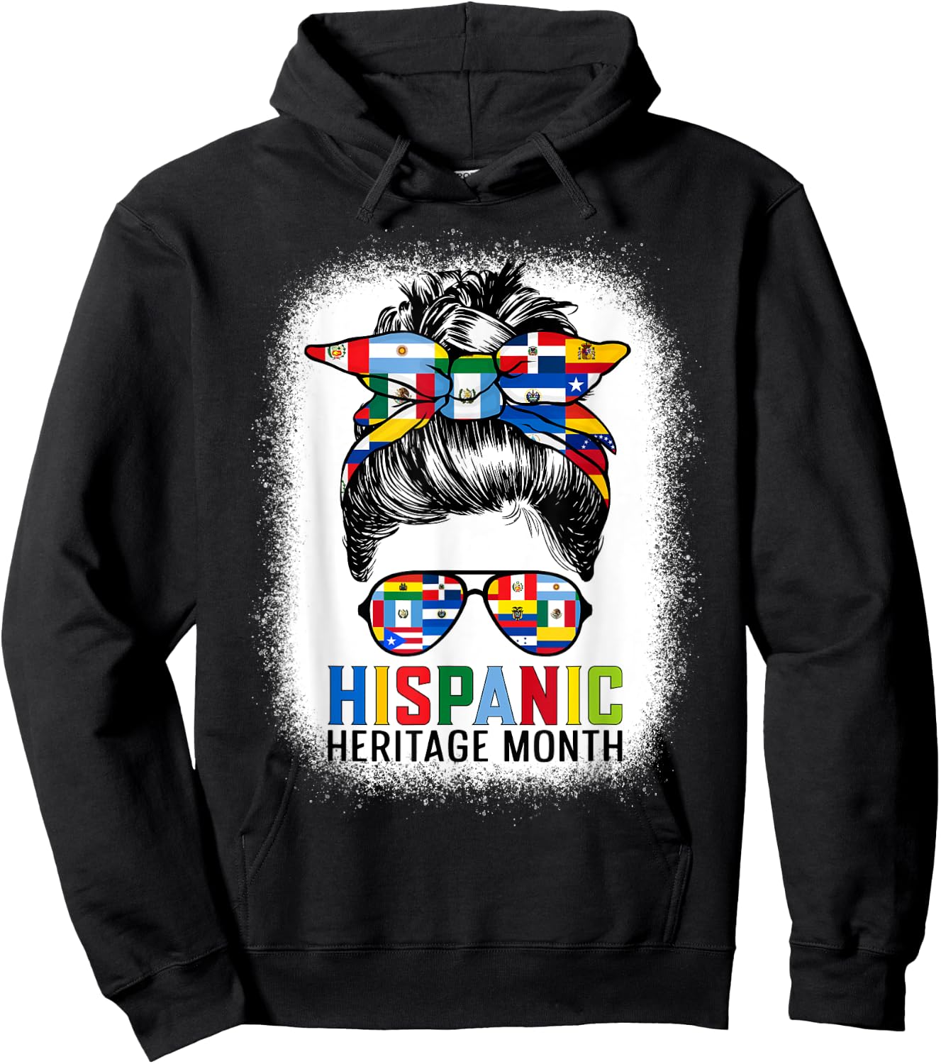 Hispanic Heritage Month Flags - Messy Bun Hispanic Women Hoodie - Hoodie | Black