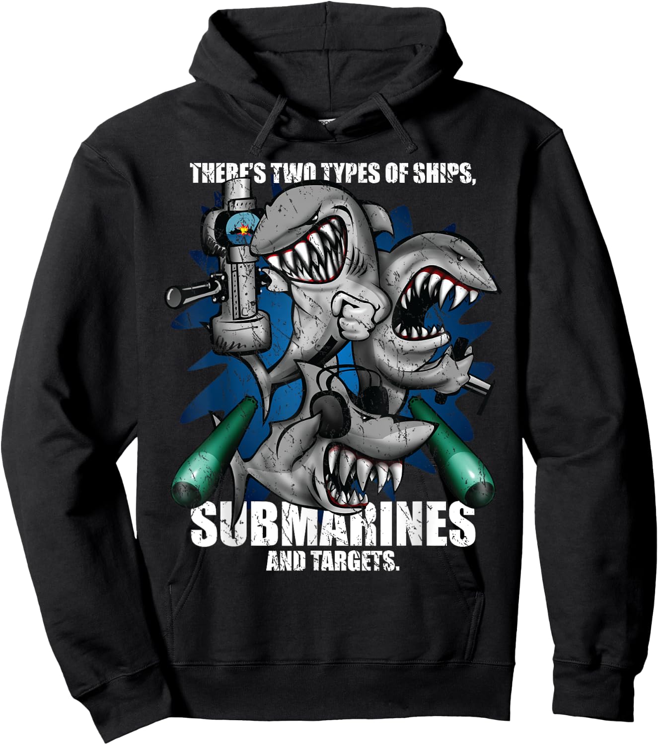 Jeff Hobrath There's Two Types of Ships, Submarines and Targets -Adults, -Kids Black Cotton Blend Short Sleeve Hoodie - Hoodie | Black