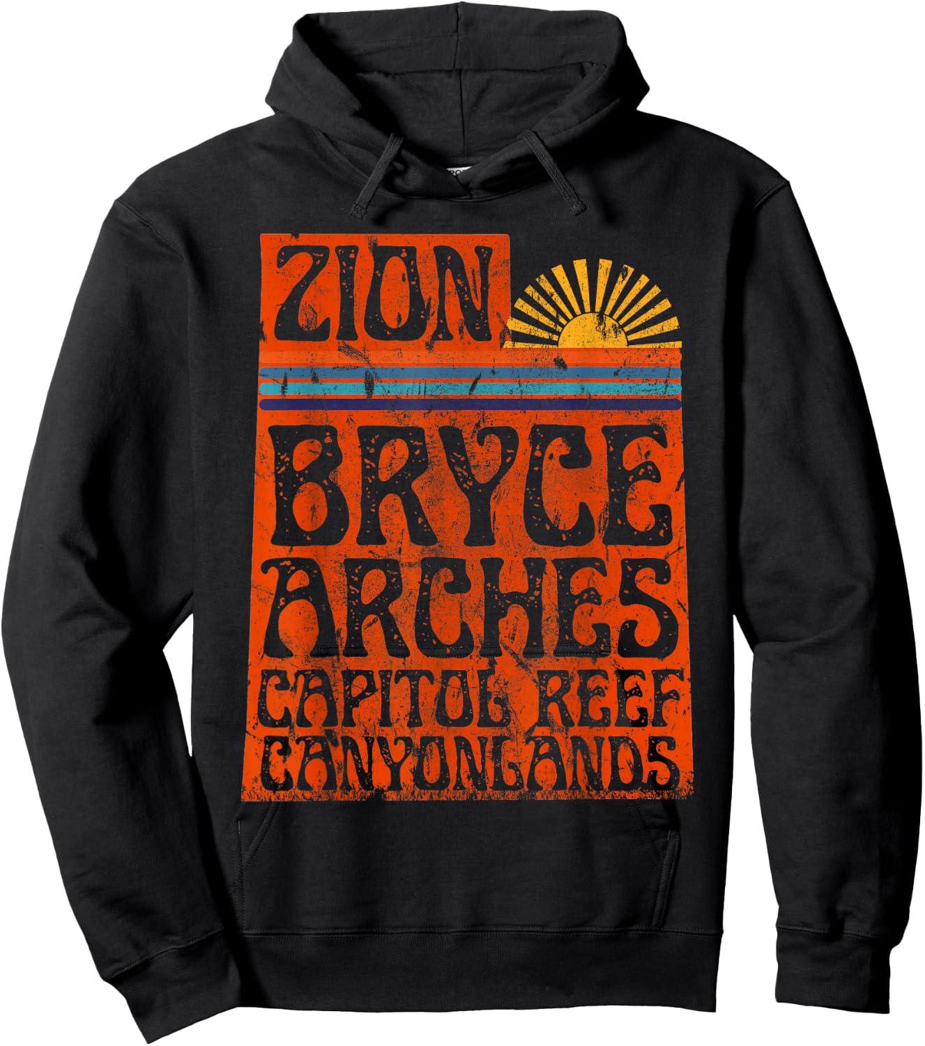 Utah National Parks Zion Arches Bryce Canyonlands State Map Hoodie - Hoodie | Black