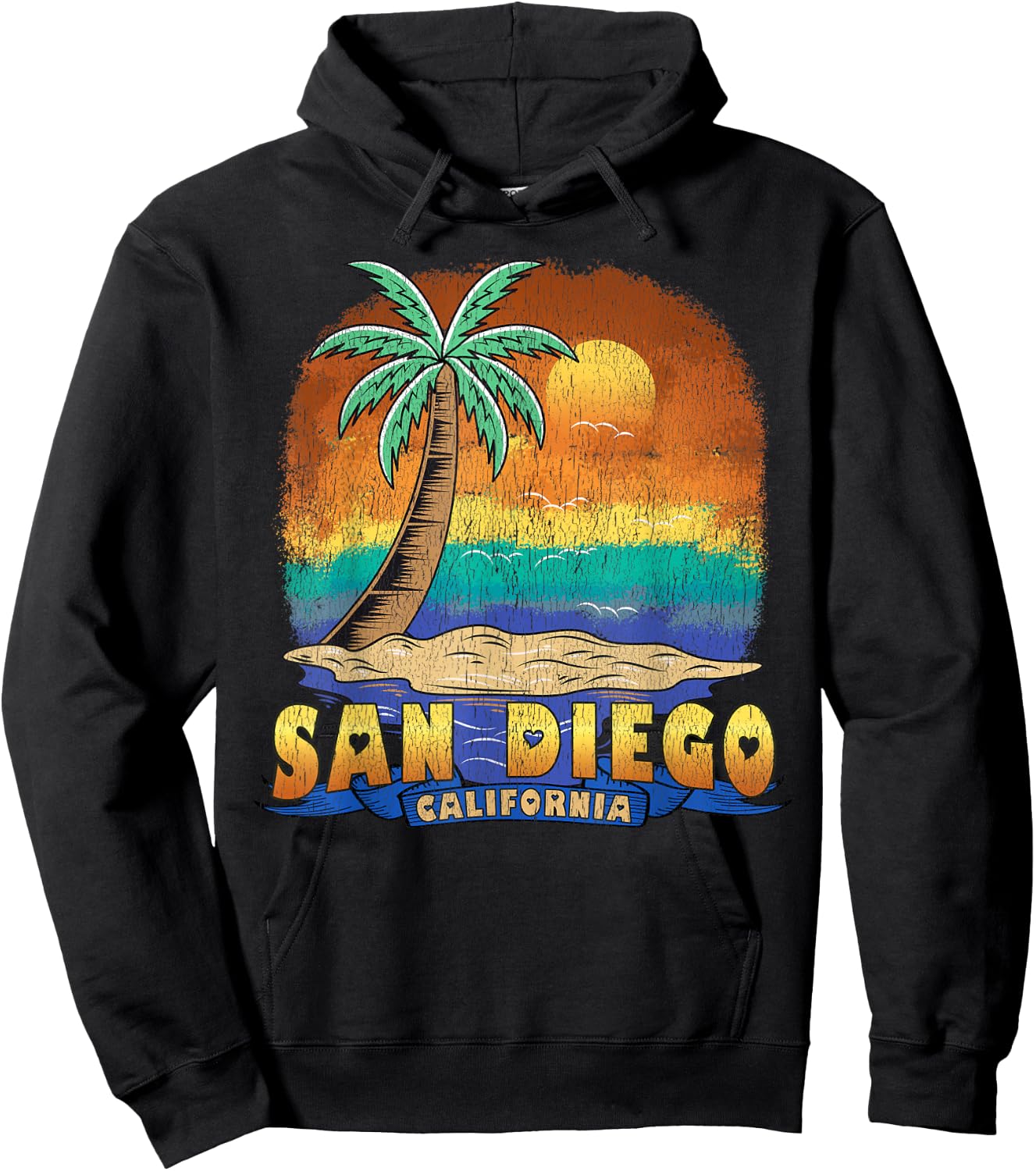 SAN DIEGO CALIFORNIA | Vintage Distressed Souvenir Hoodie - Hoodie | Black