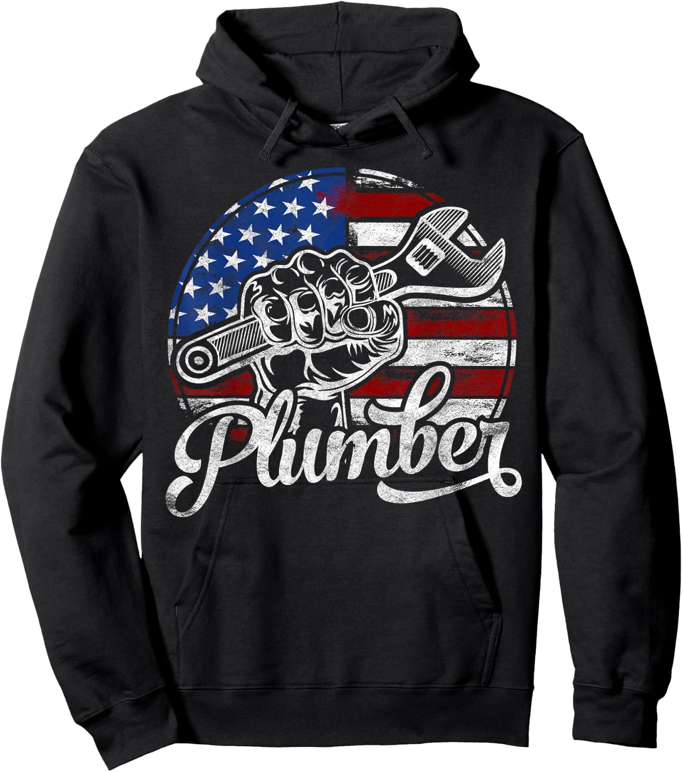 Plumber American Flag Plumbing Gift Pipe Wrench Usa Patriot Kids Men Hoodie - Hoodie | Black