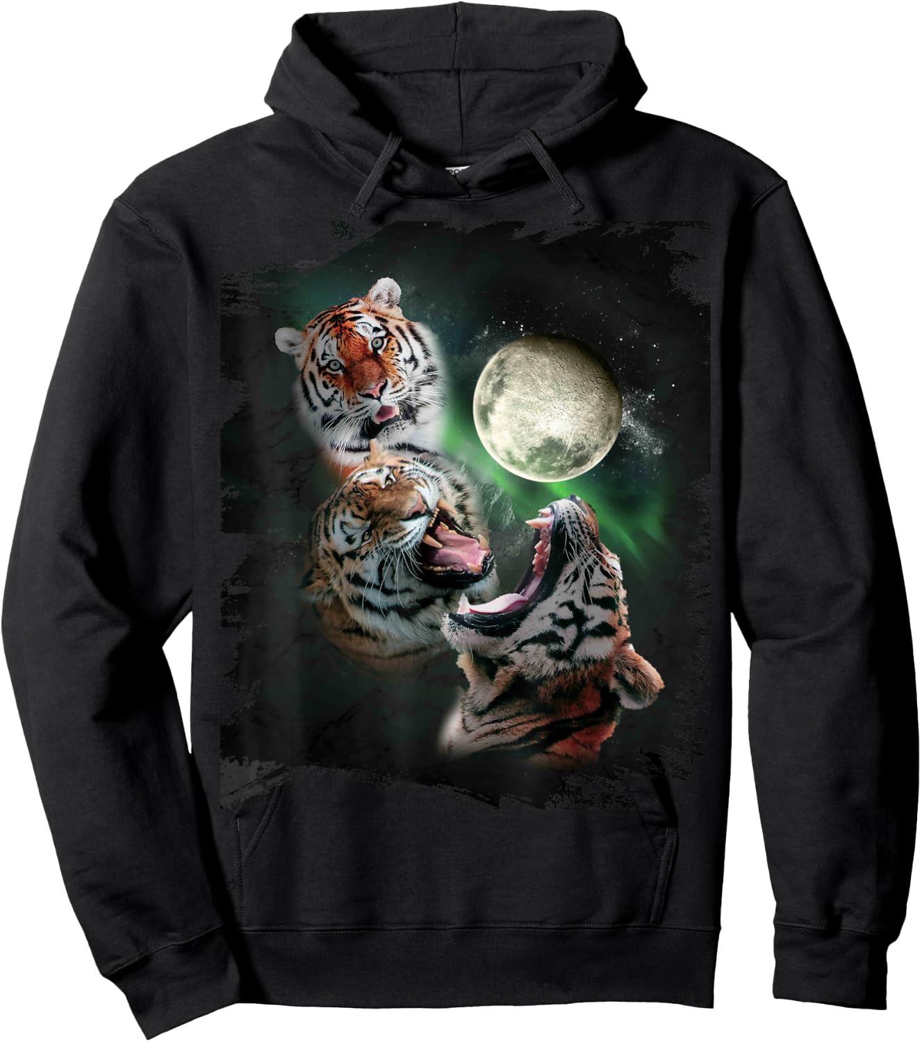 3 Tiger Moon, Wolf Tiger, Wolves Howl Hoodie - Hoodie | Black