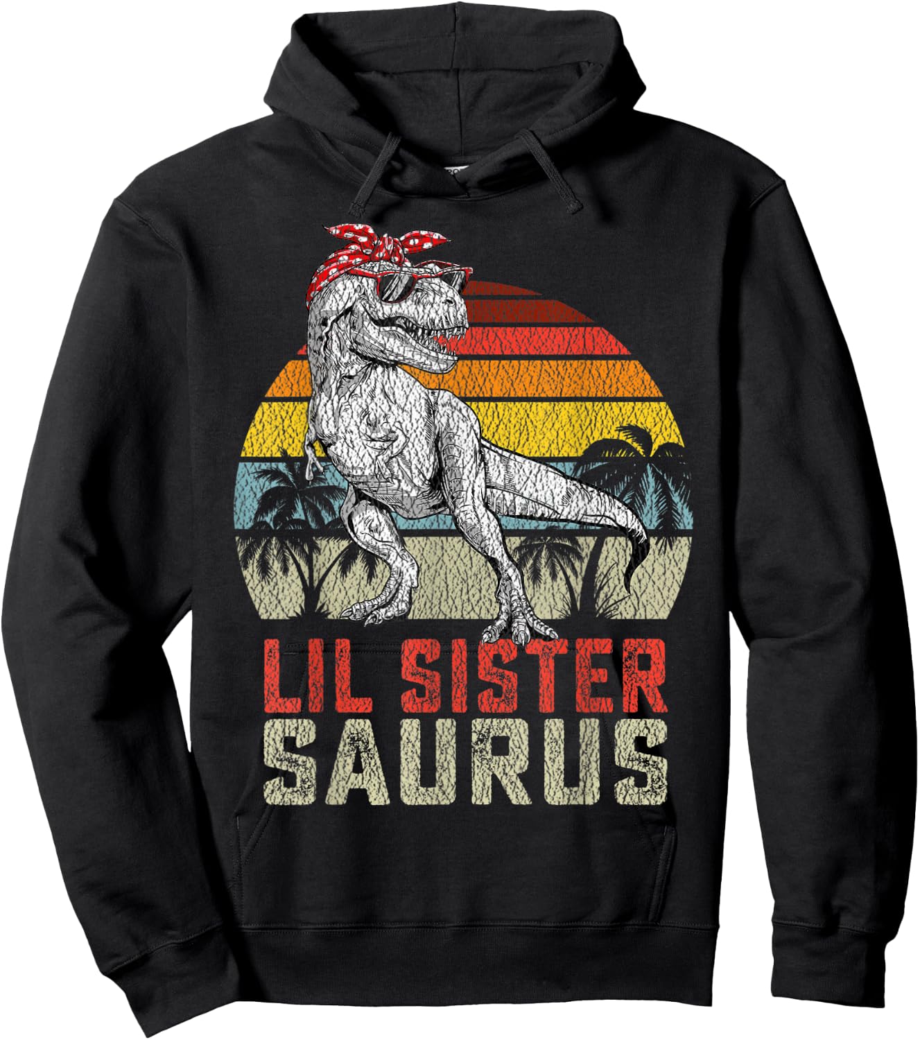 Lil Sistersaurus T Rex Dinosaur Lil Sister Saurus Family Hoodie - Hoodie | Black